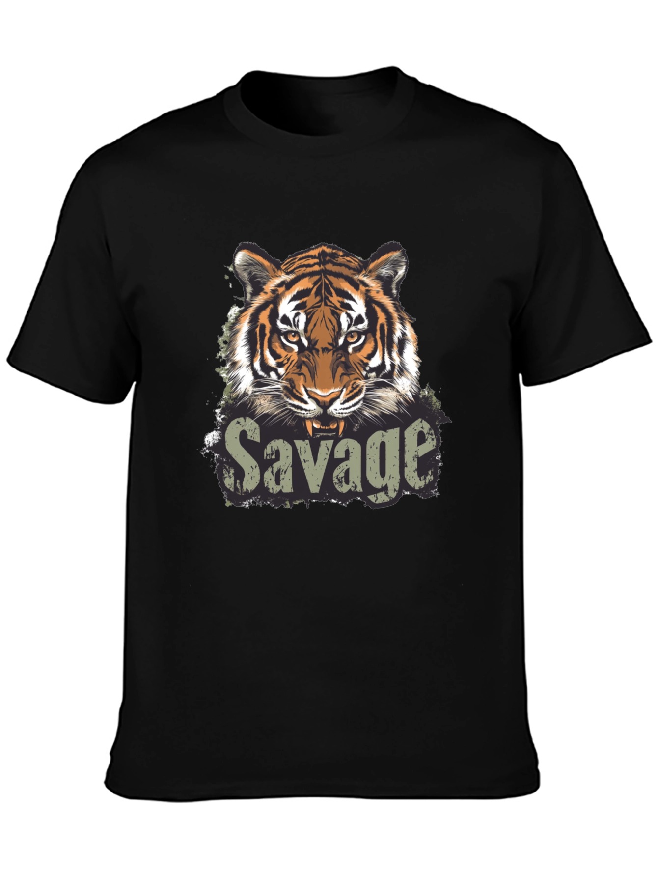Savage Tiger Graphic Print Black T-Shirt