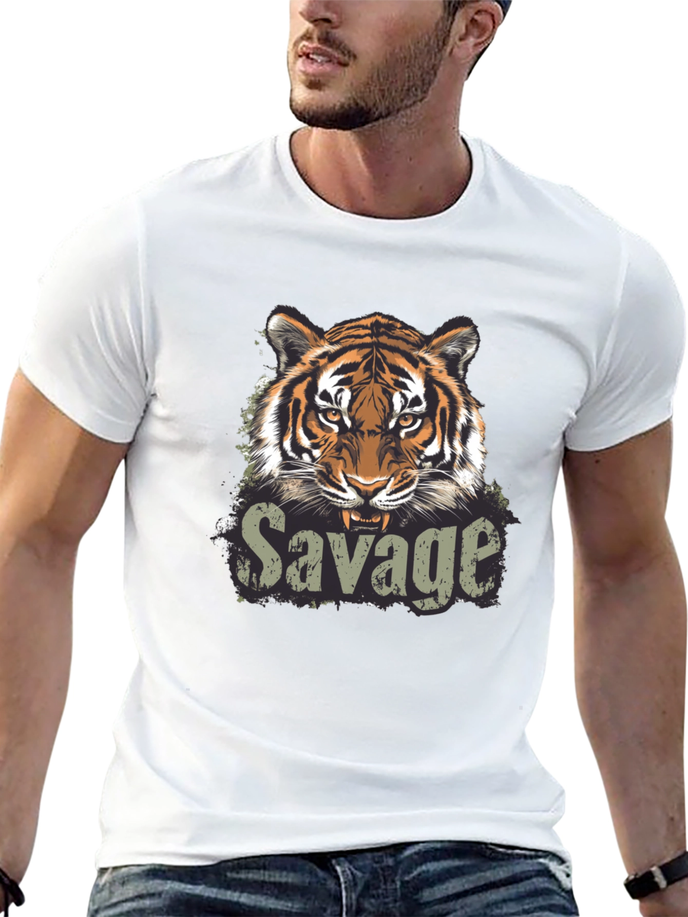 Savage Tiger Graphic Print Black T-Shirt