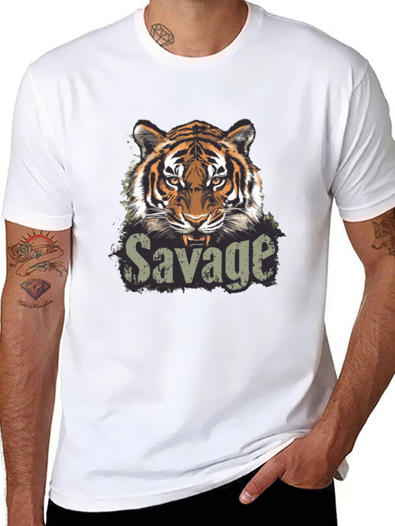 Savage Tiger Graphic Print Black T-Shirt