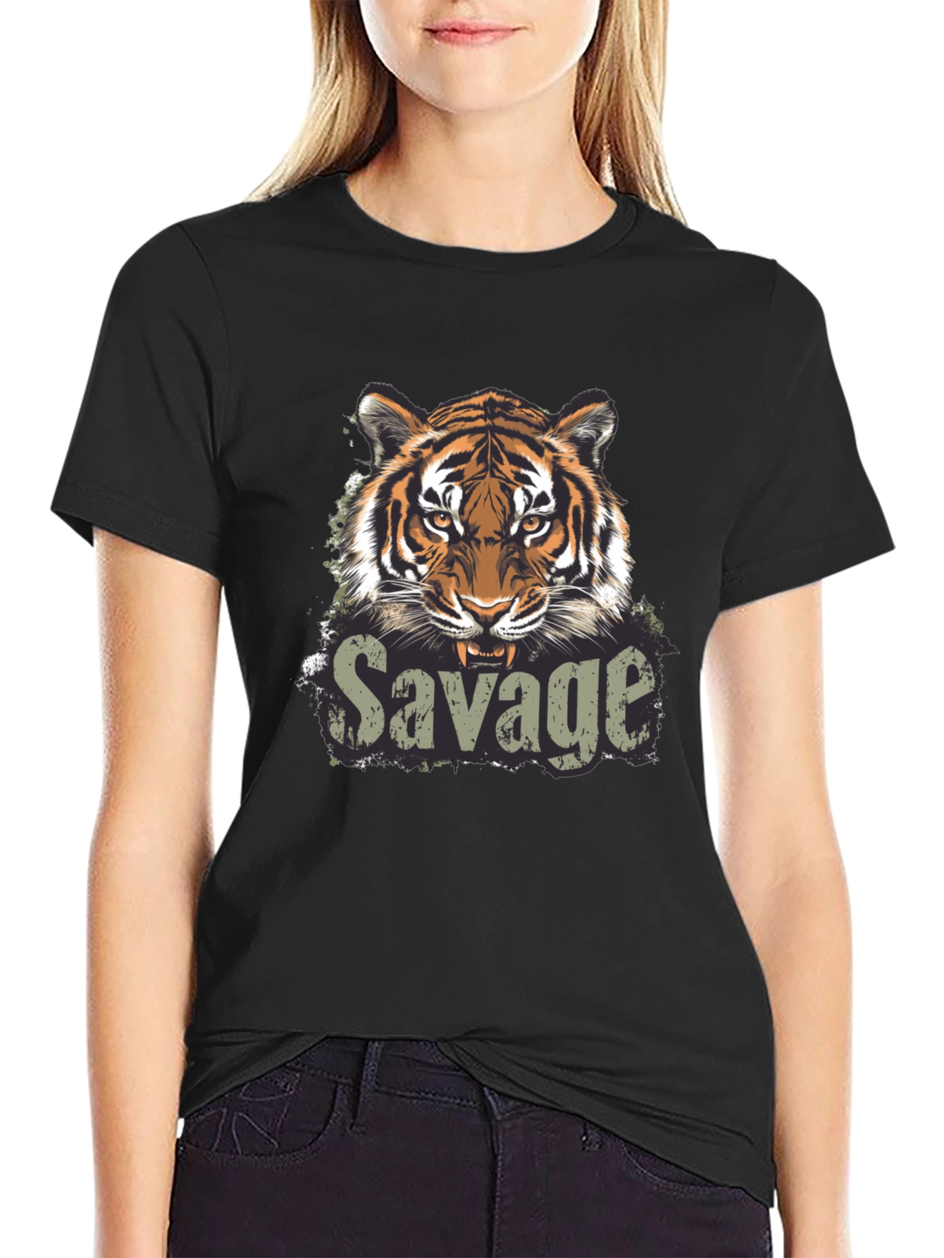 Savage Tiger Graphic Print Black T-Shirt