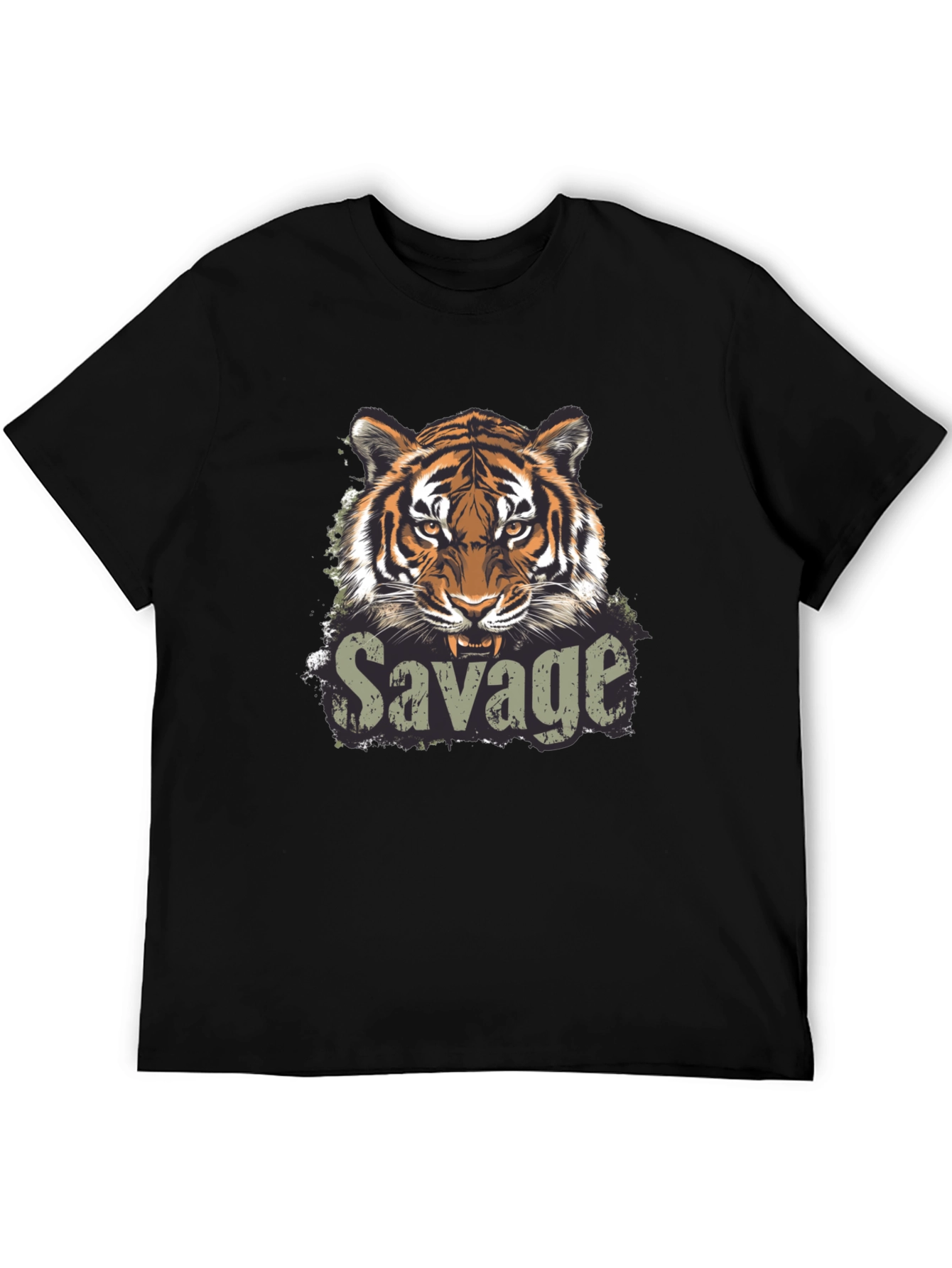 Savage Tiger Graphic Print Black T-Shirt
