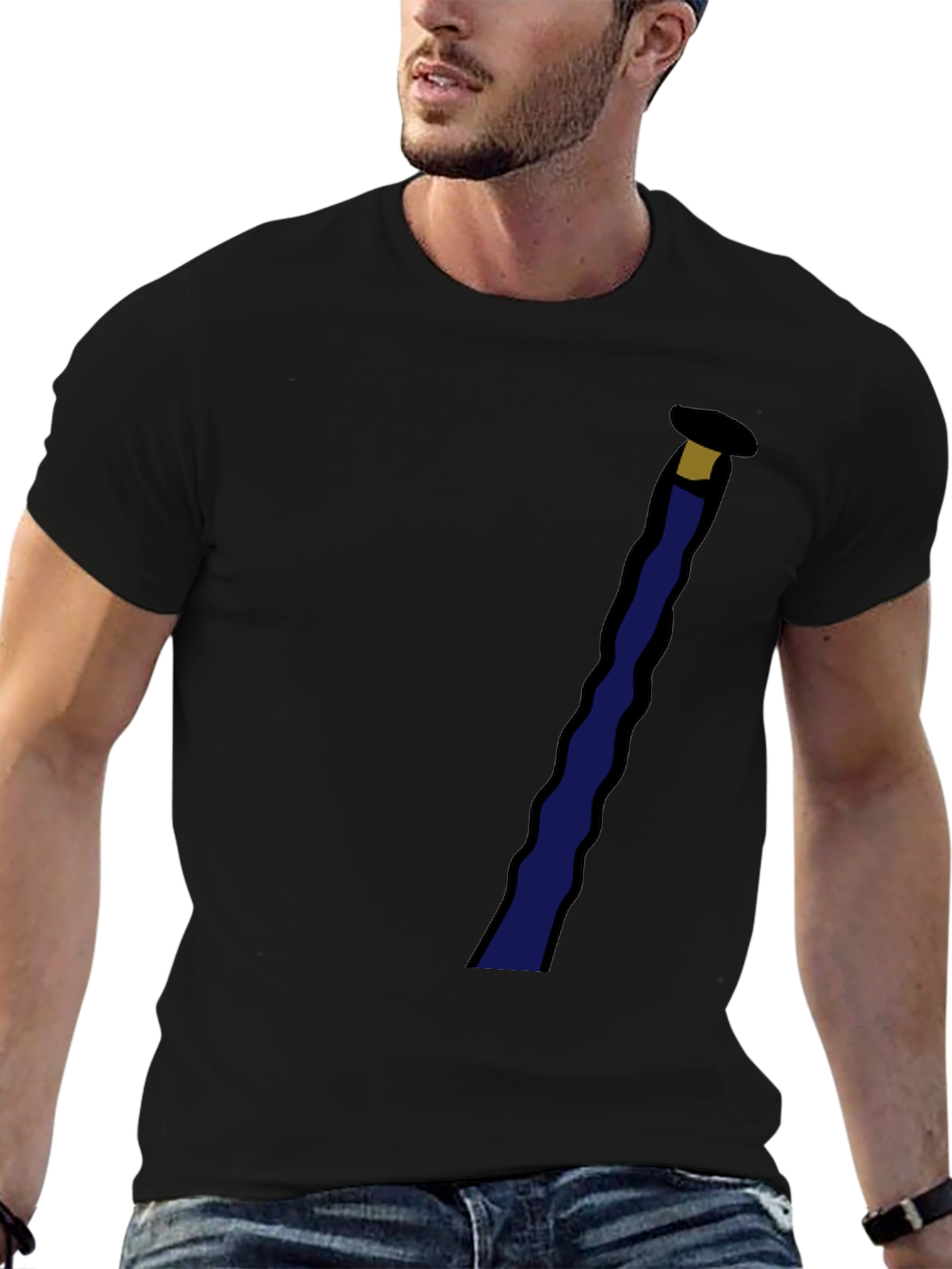 Novelty Black T-Shirt with Staff Graphic