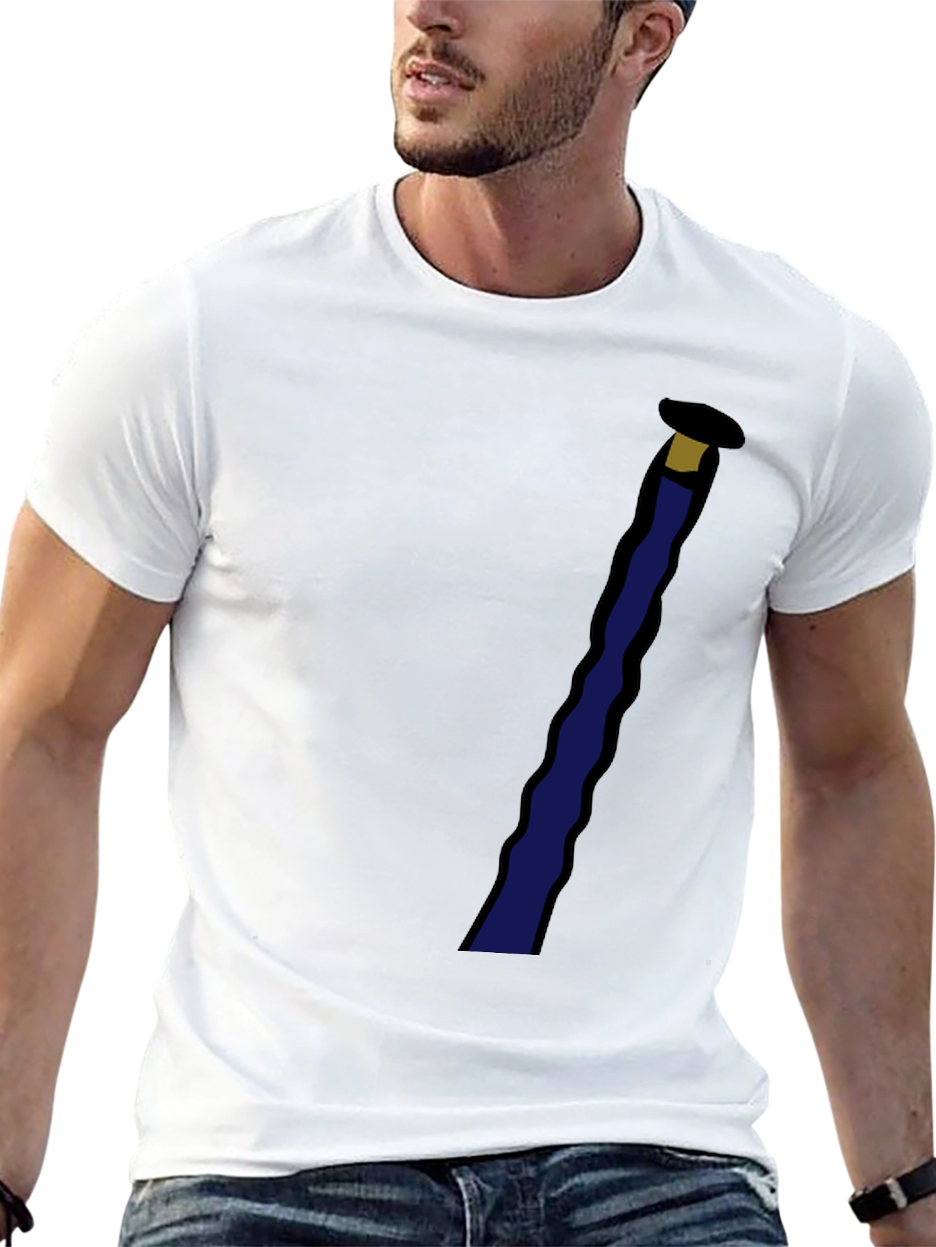 Novelty Black T-Shirt with Staff Graphic