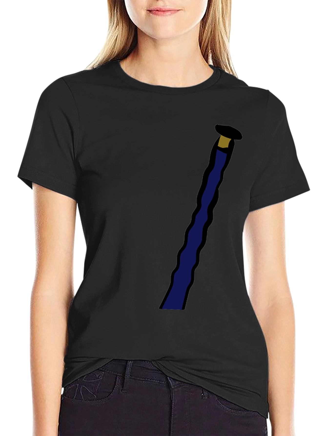 Novelty Black T-Shirt with Staff Graphic
