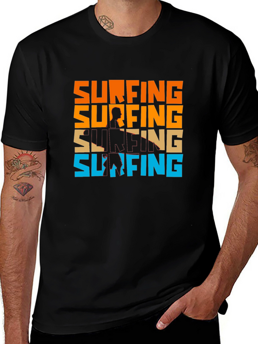 Surfing Graphic Tee - Retro Style Black T-Shirt