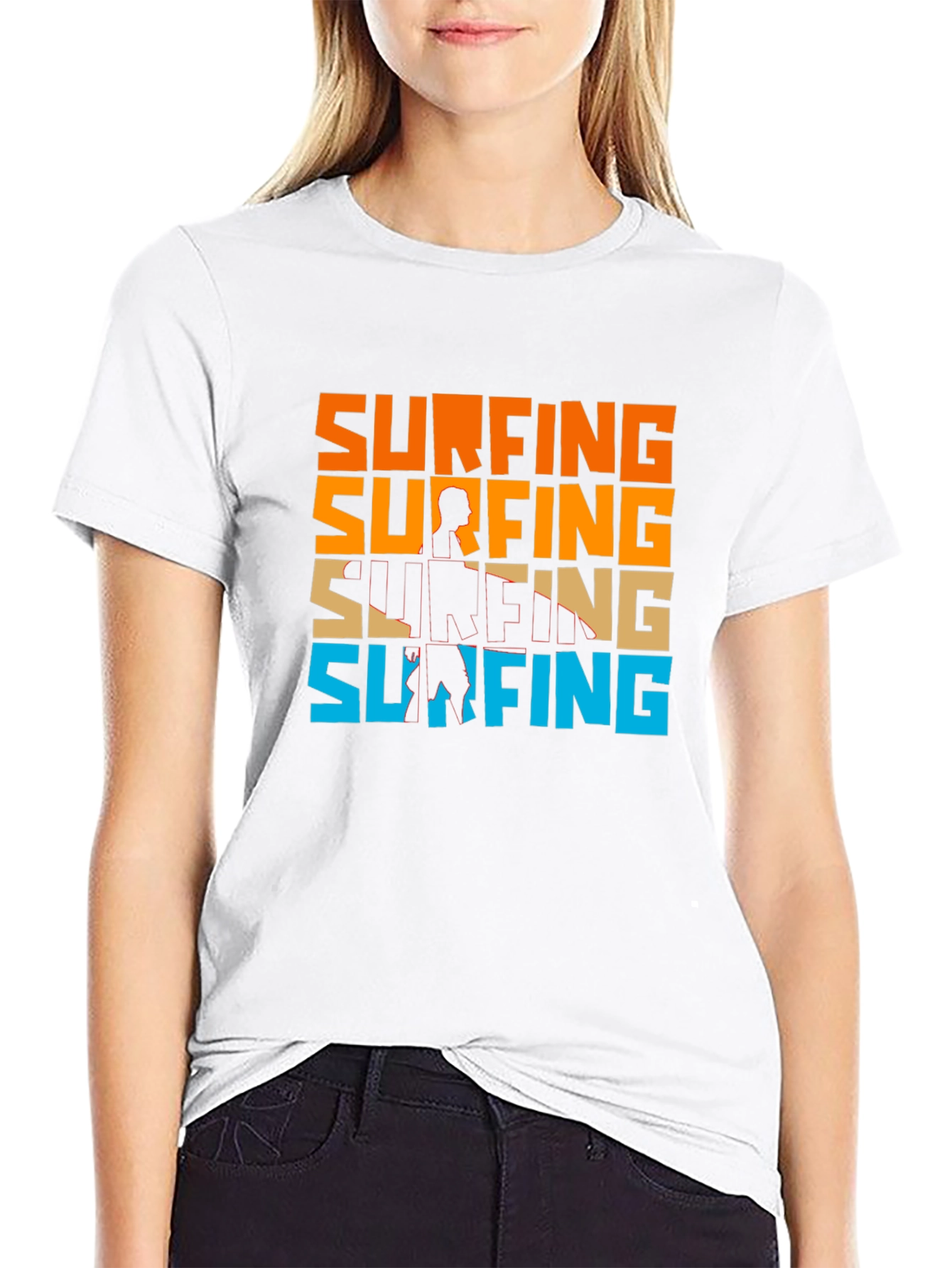 Surfing Graphic Tee - Retro Style Black T-Shirt