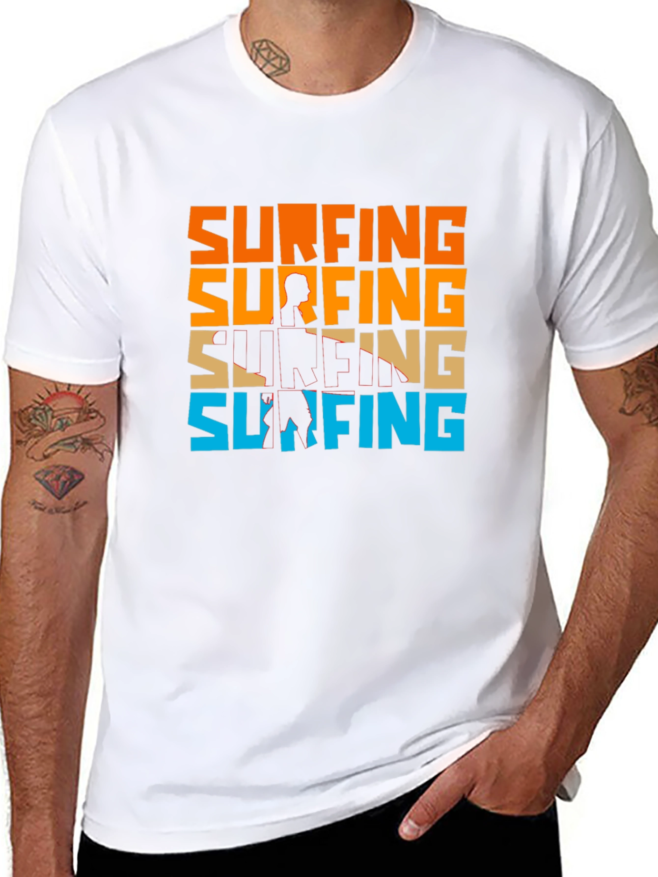 Surfing Graphic Tee - Retro Style Black T-Shirt