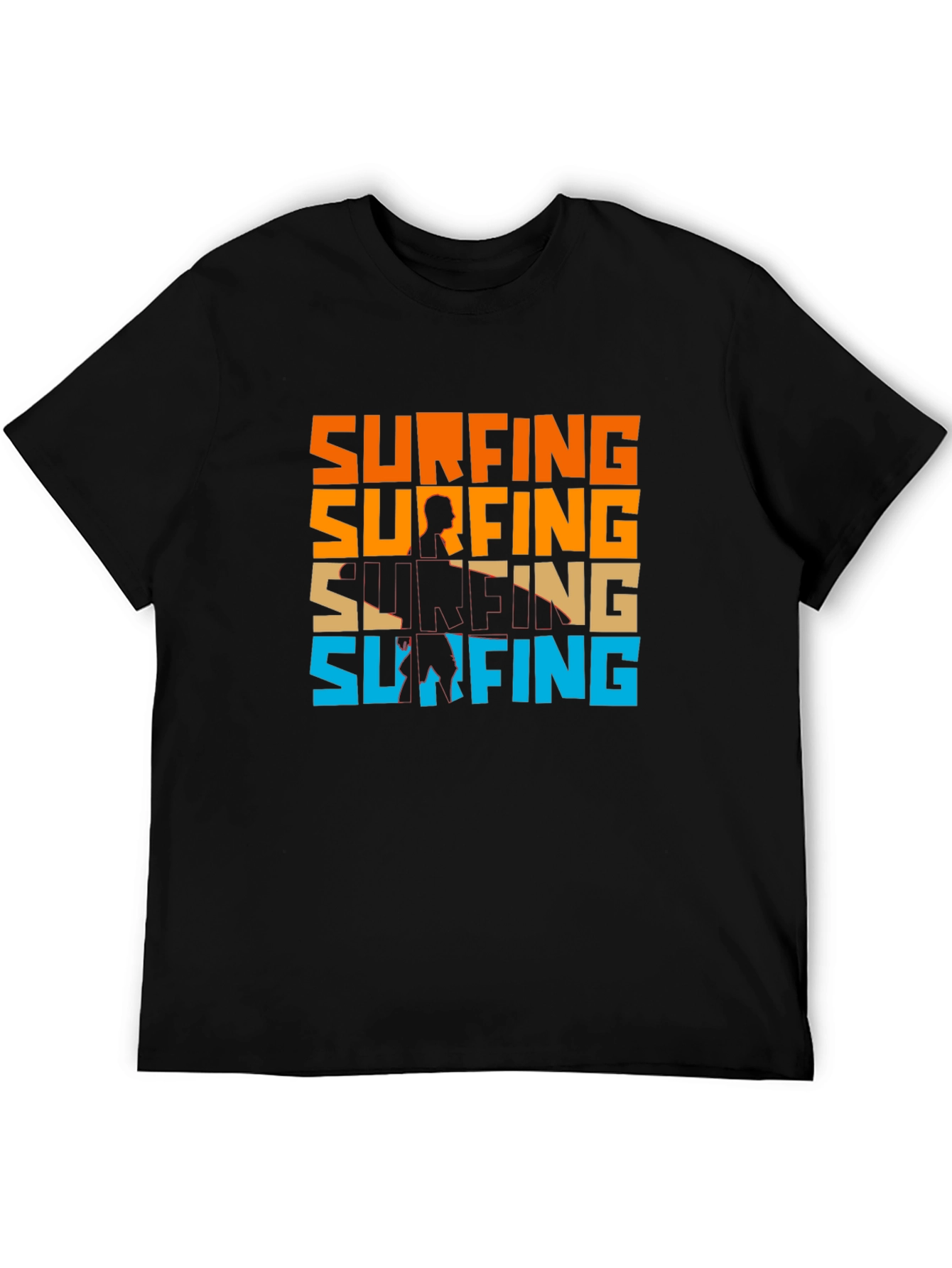 Surfing Graphic Tee - Retro Style Black T-Shirt