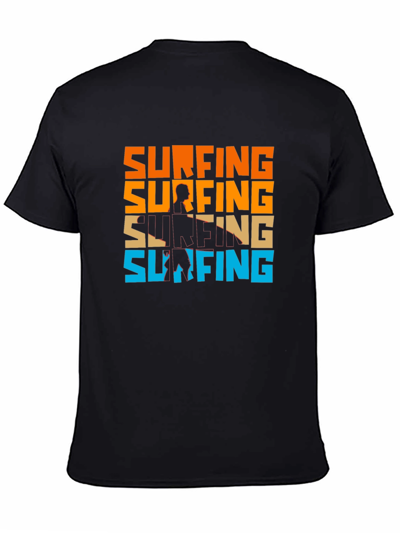 Surfing Graphic Tee - Retro Style Black T-Shirt