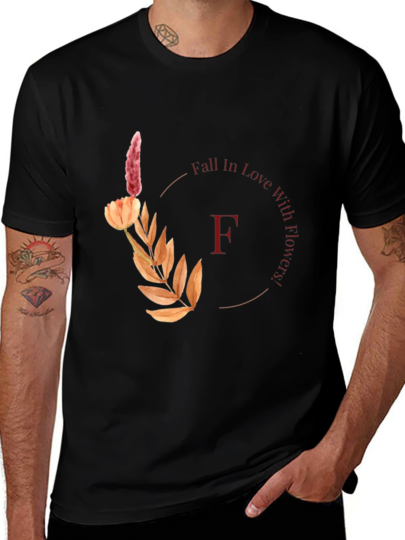 Fall In Love With Flowers Black T-Shirt