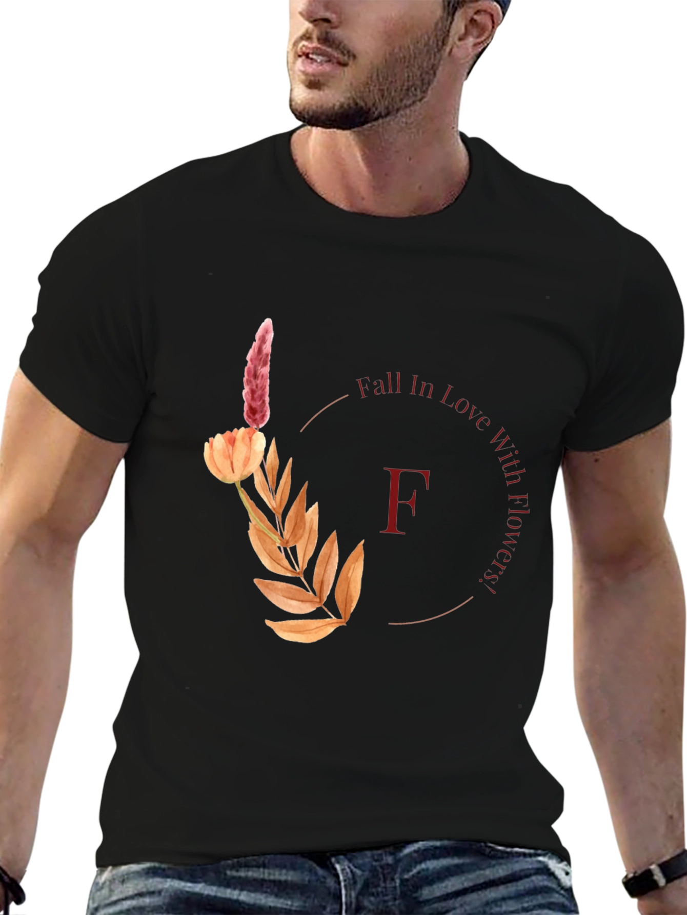 Fall In Love With Flowers Black T-Shirt