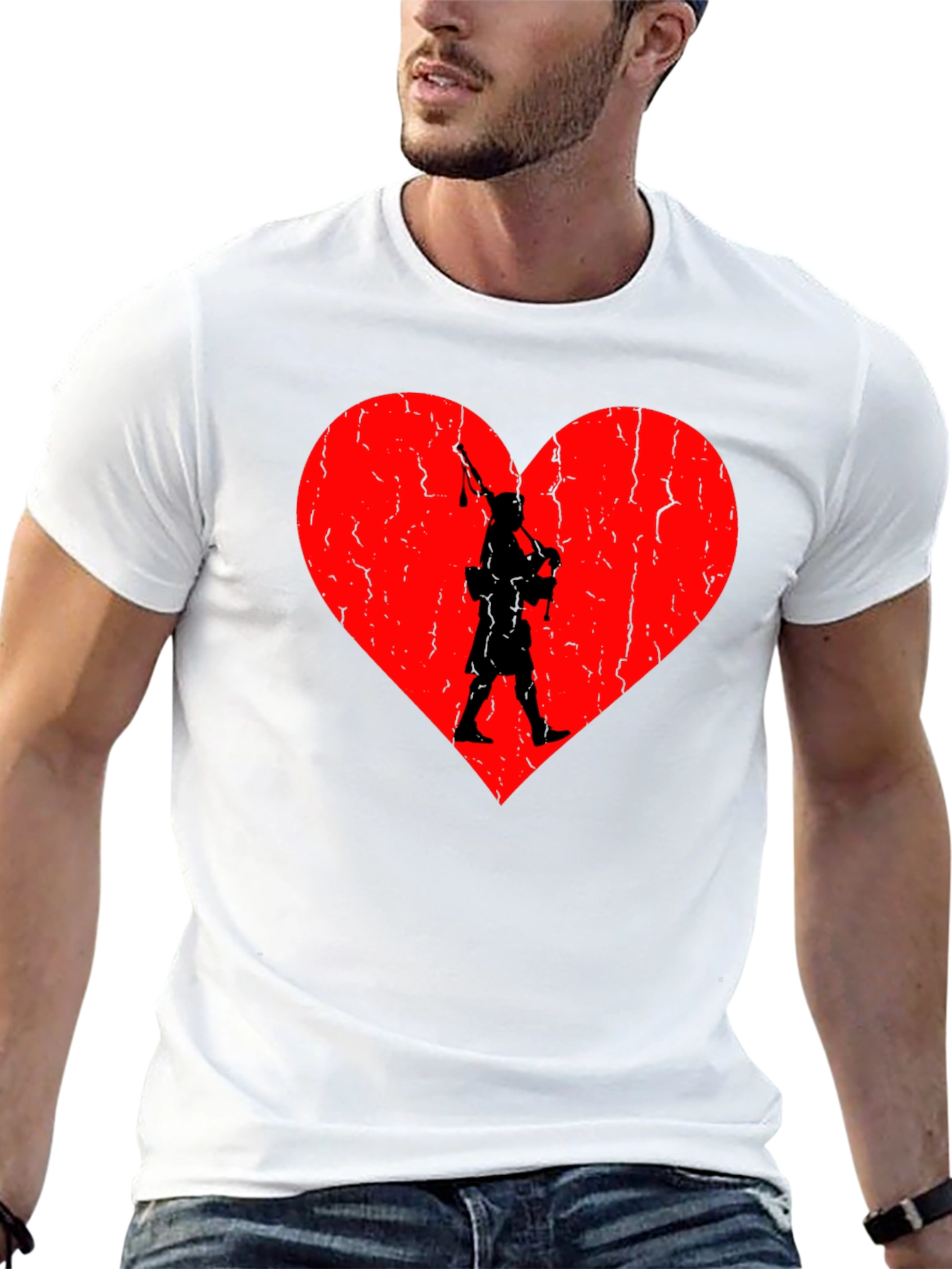 Scottish Pride Tee: Bagpiper Heart Design