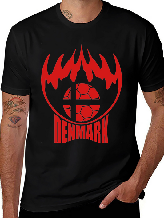 Denmark Soccer T-Shirt - Red Flames Graphic Tee