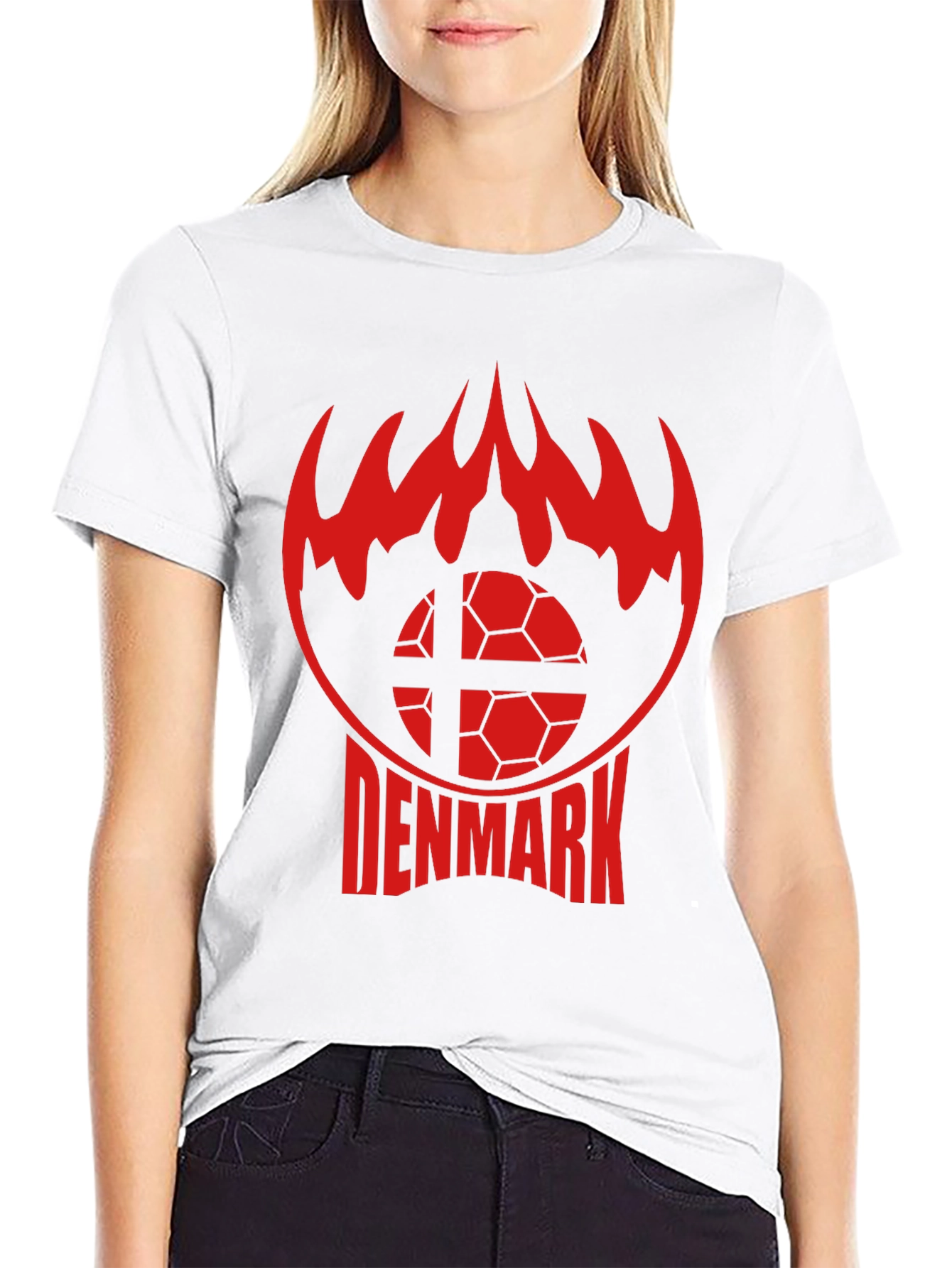 Denmark Soccer T-Shirt - Red Flames Graphic Tee