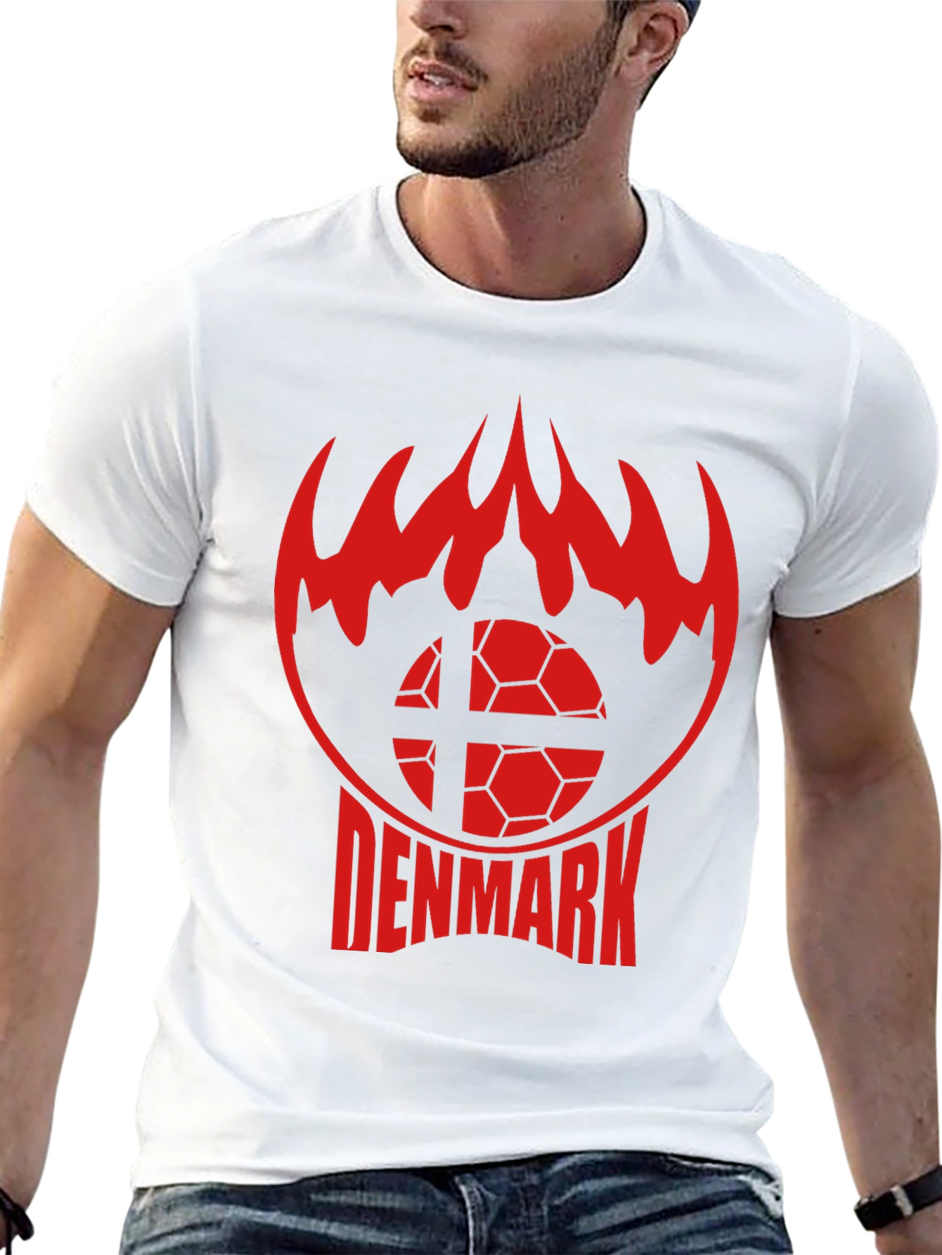 Denmark Soccer T-Shirt - Red Flames Graphic Tee