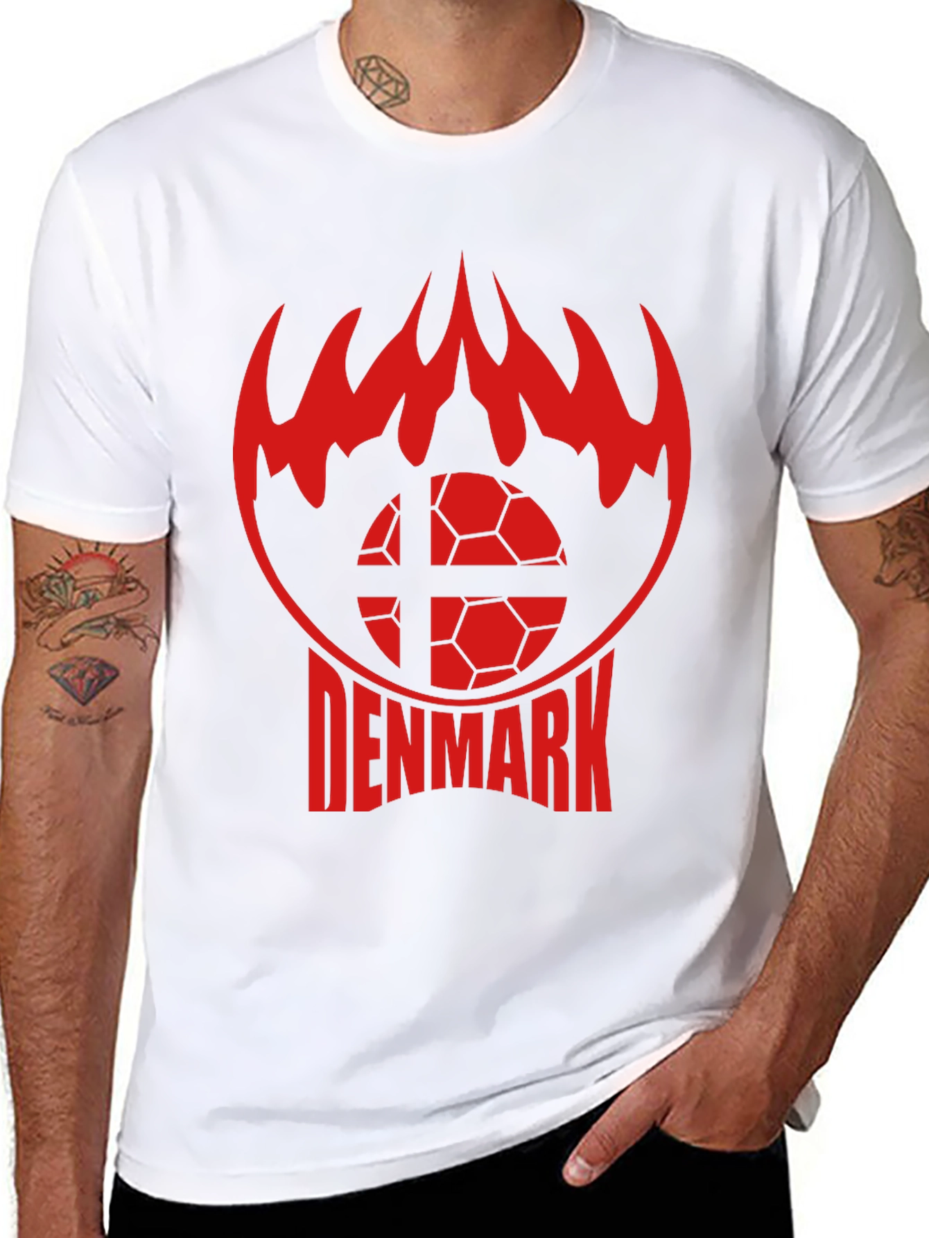 Denmark Soccer T-Shirt - Red Flames Graphic Tee