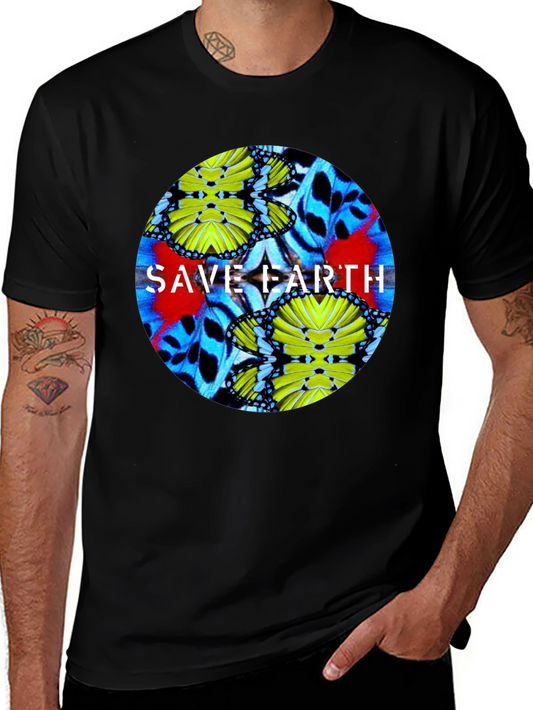 Save Earth Butterfly Graphic Black T-Shirt