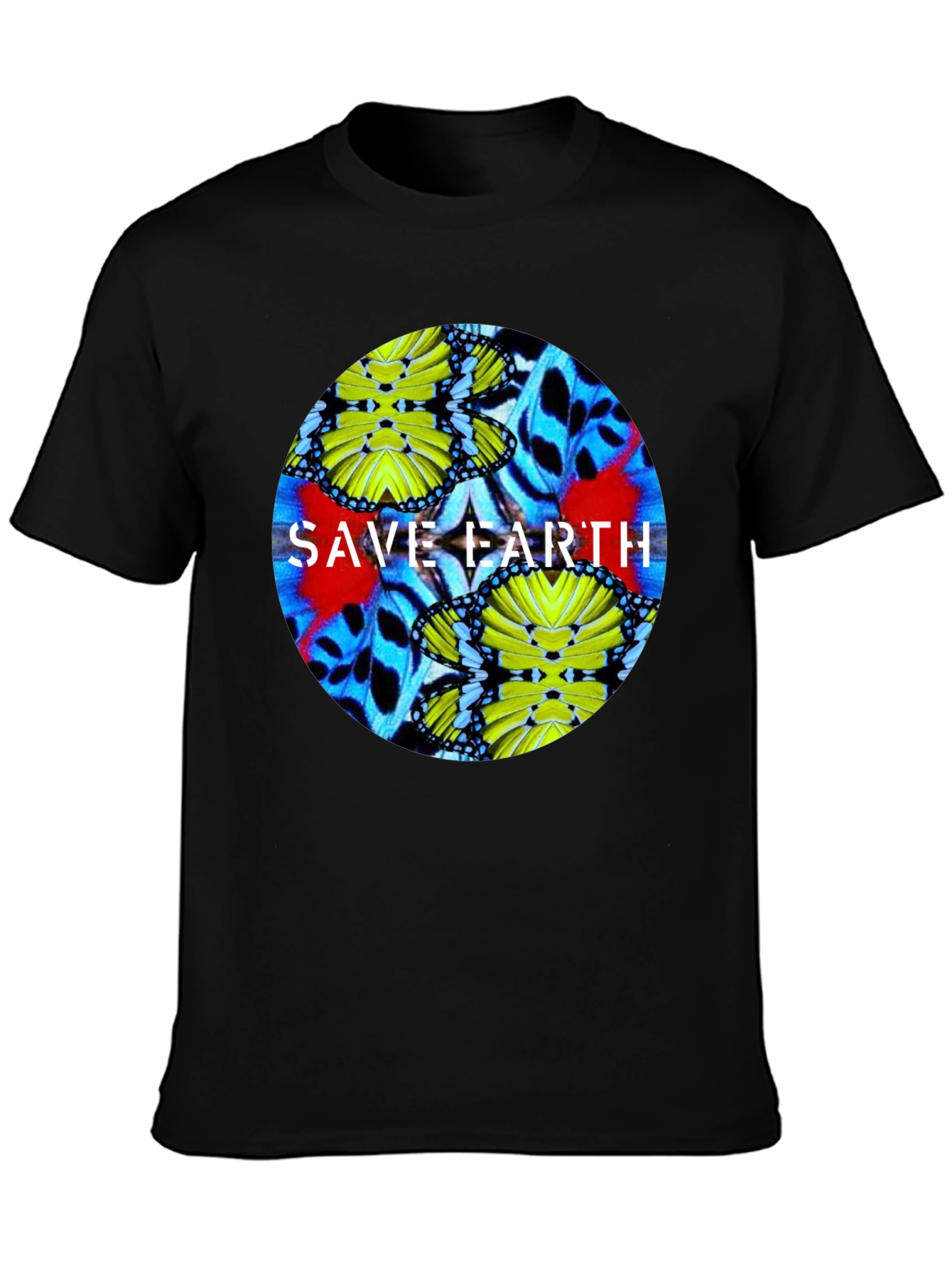 Save Earth Butterfly Graphic Black T-Shirt