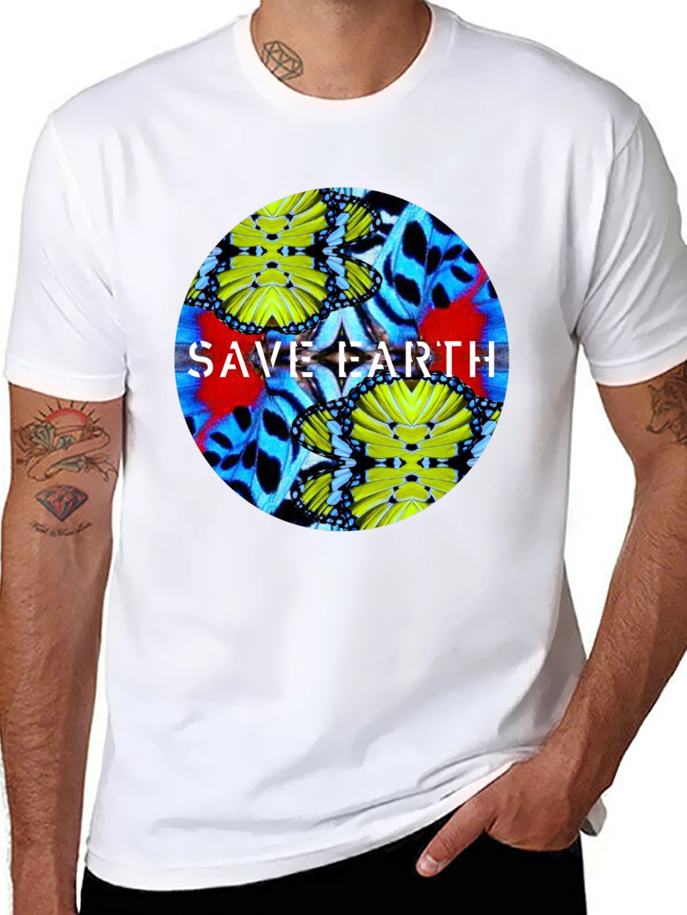 Save Earth Butterfly Graphic Black T-Shirt
