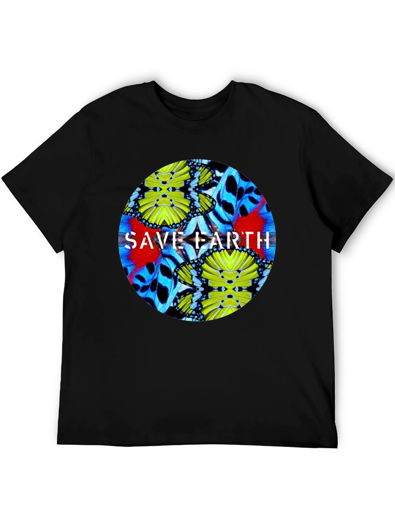 Save Earth Butterfly Graphic Black T-Shirt