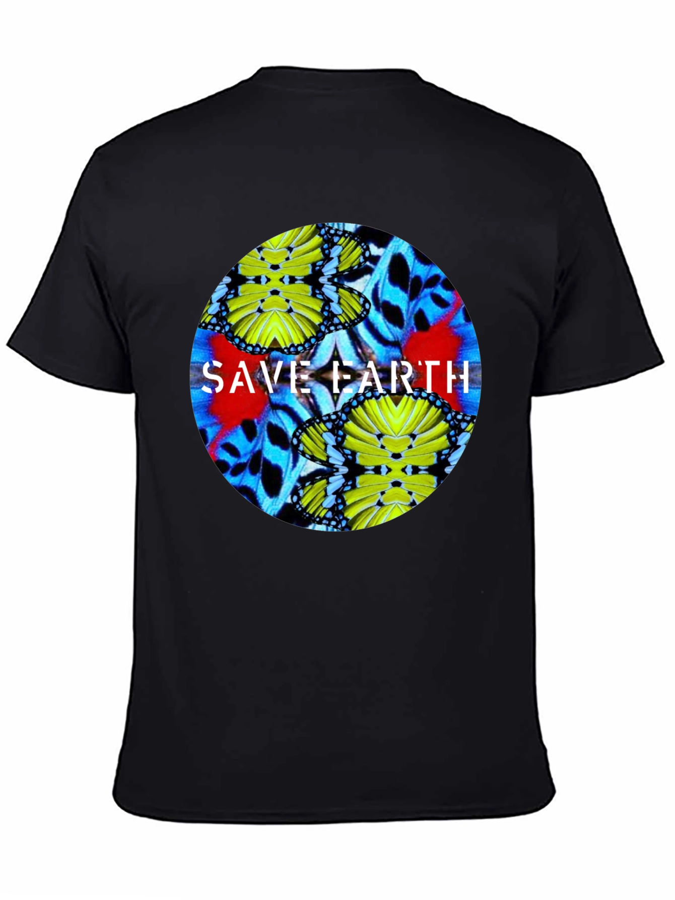 Save Earth Butterfly Graphic Black T-Shirt