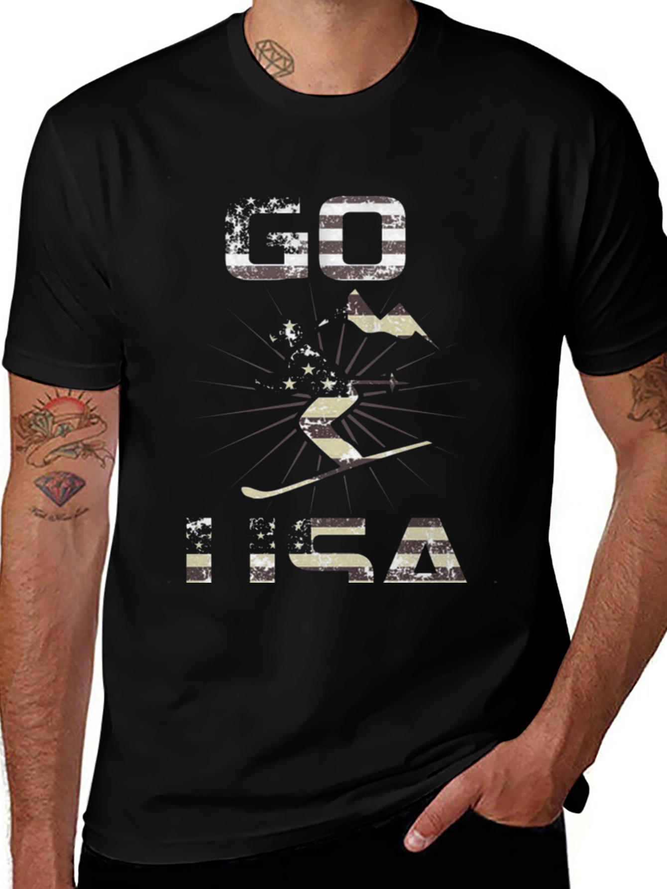 Go USA Patriotic Skiing Graphic T-Shirt