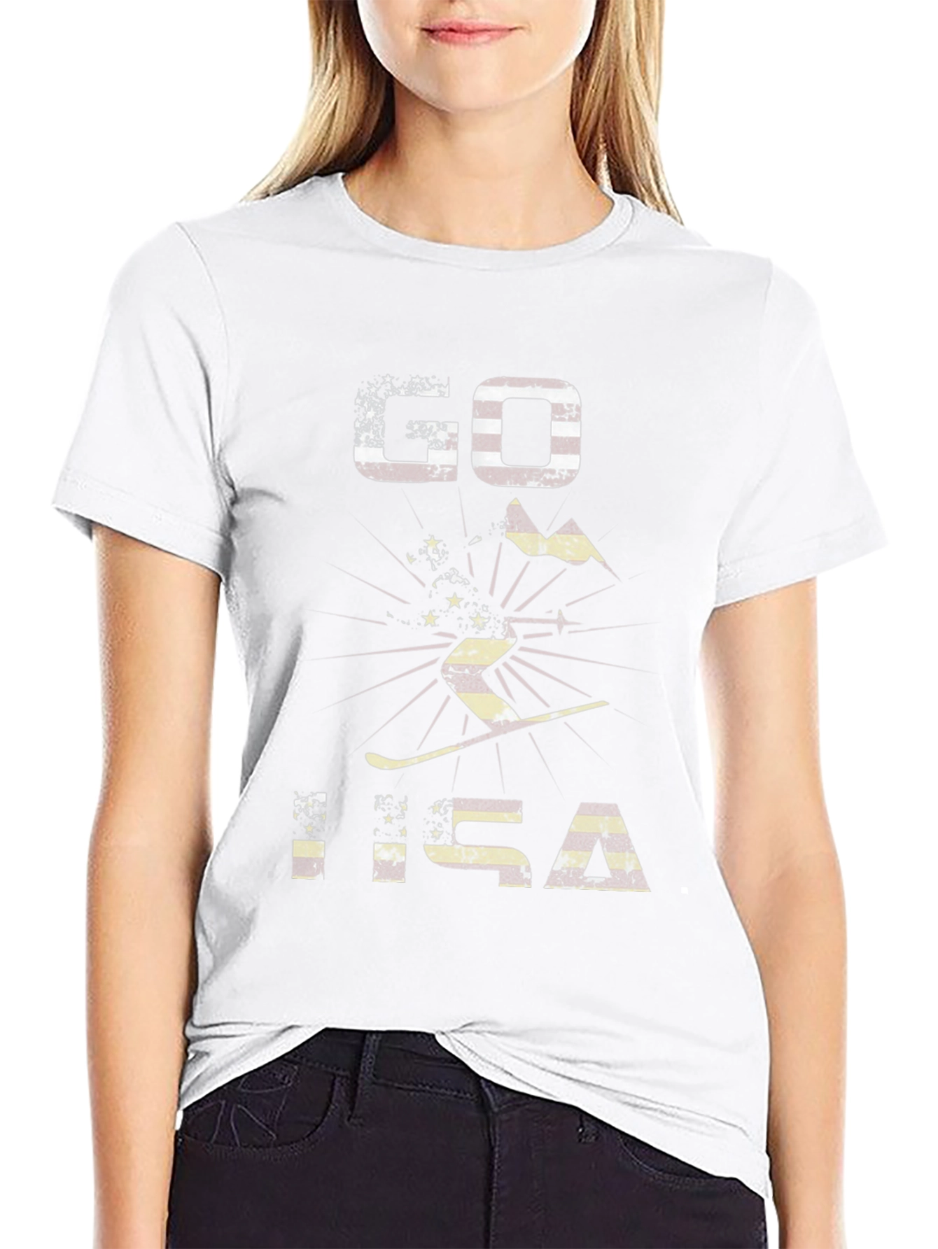 Go USA Patriotic Skiing Graphic T-Shirt