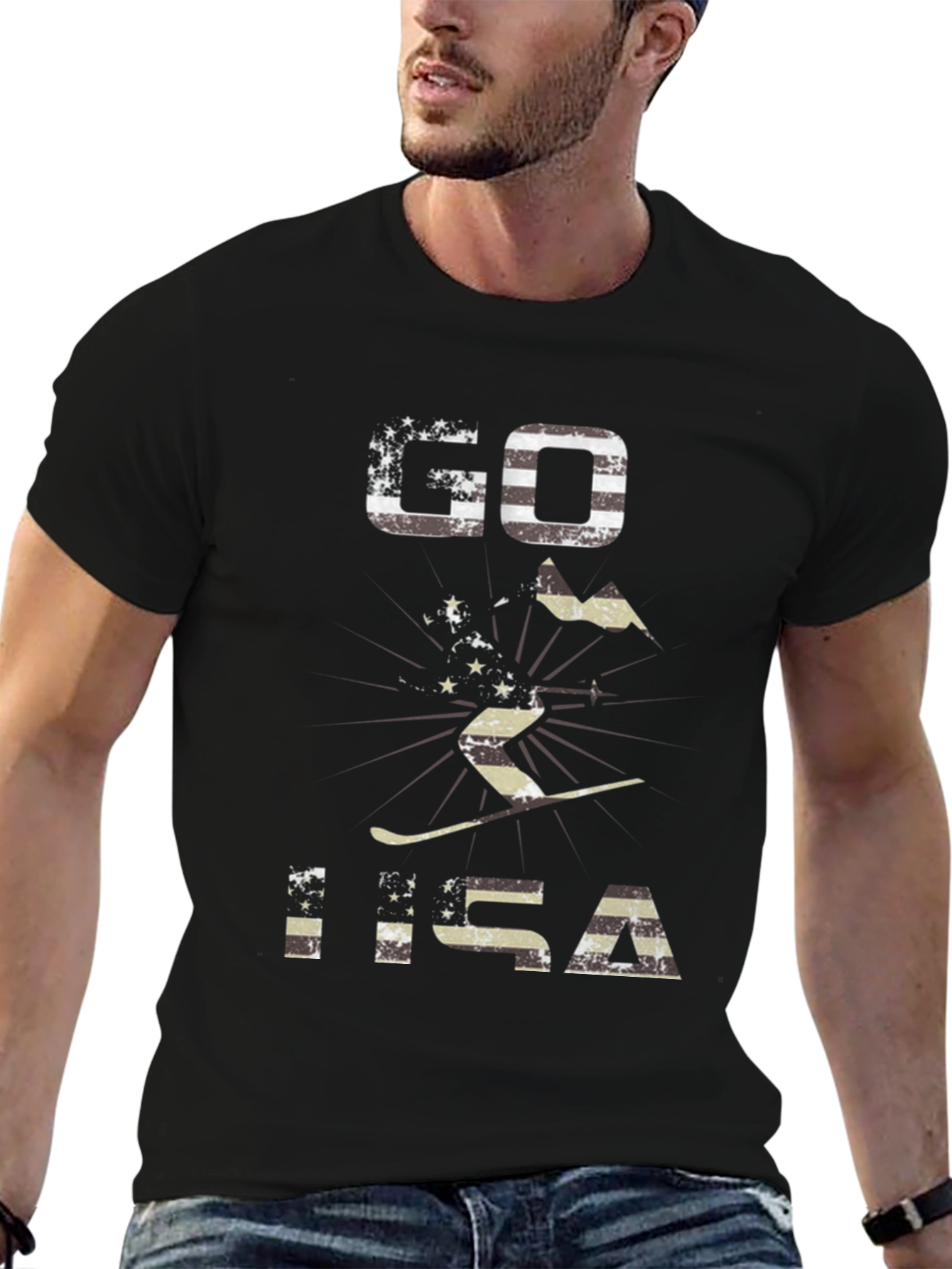 Go USA Patriotic Skiing Graphic T-Shirt