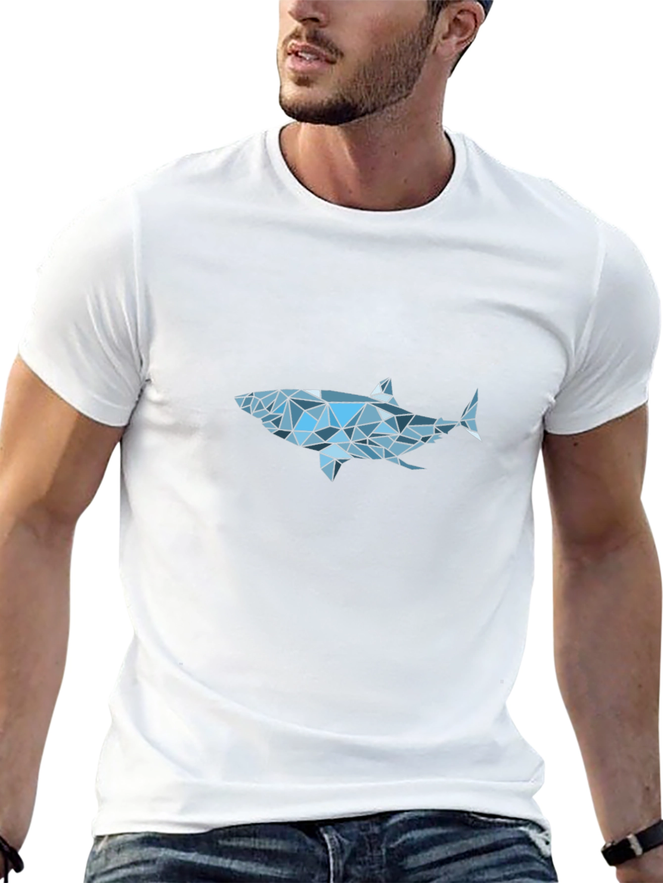 Geometric Shark Graphic Tee - Black