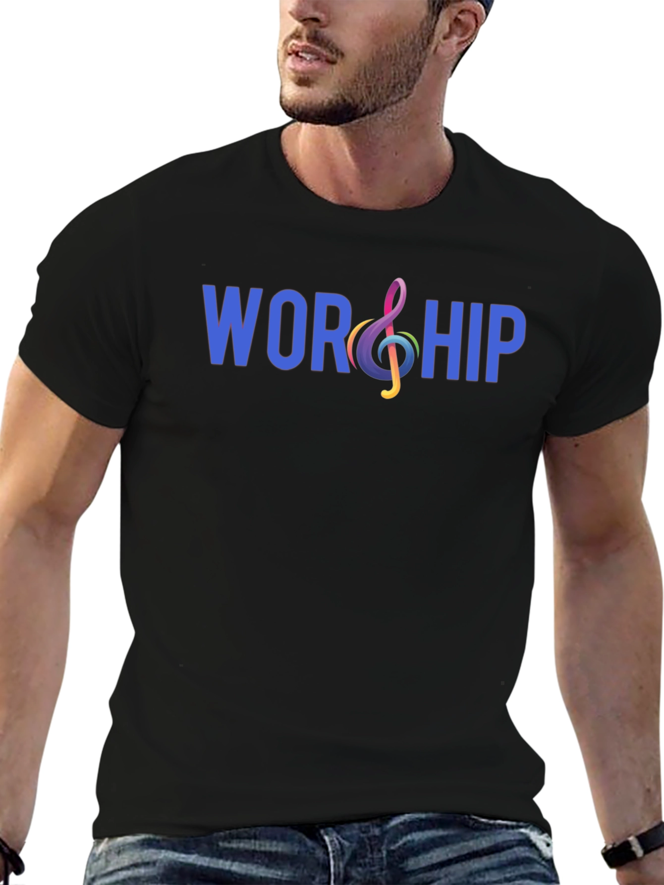 Worship Treble Clef Graphic T-Shirt - Black