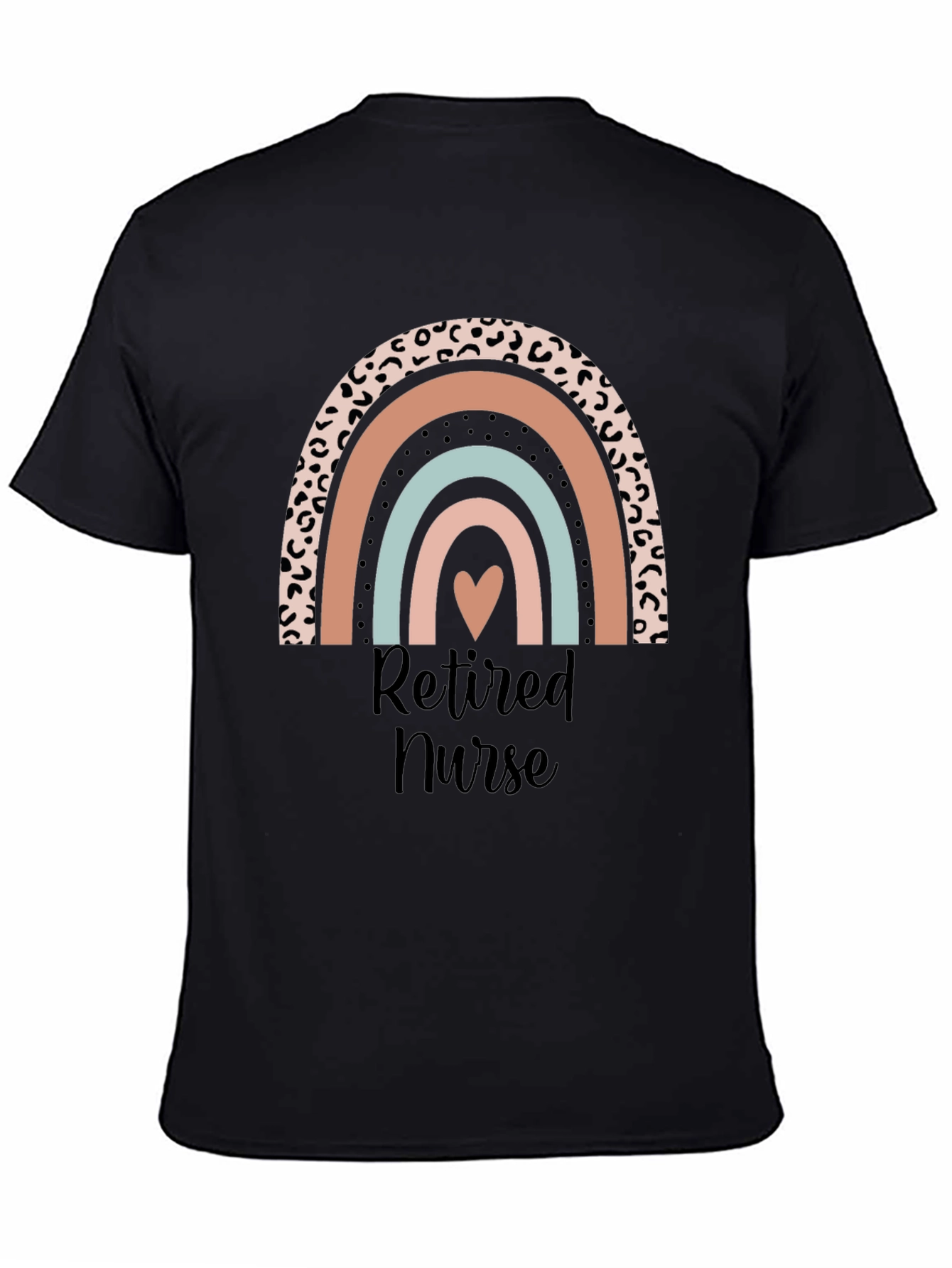 Retired Nurse Rainbow Heart Graphic T-Shirt
