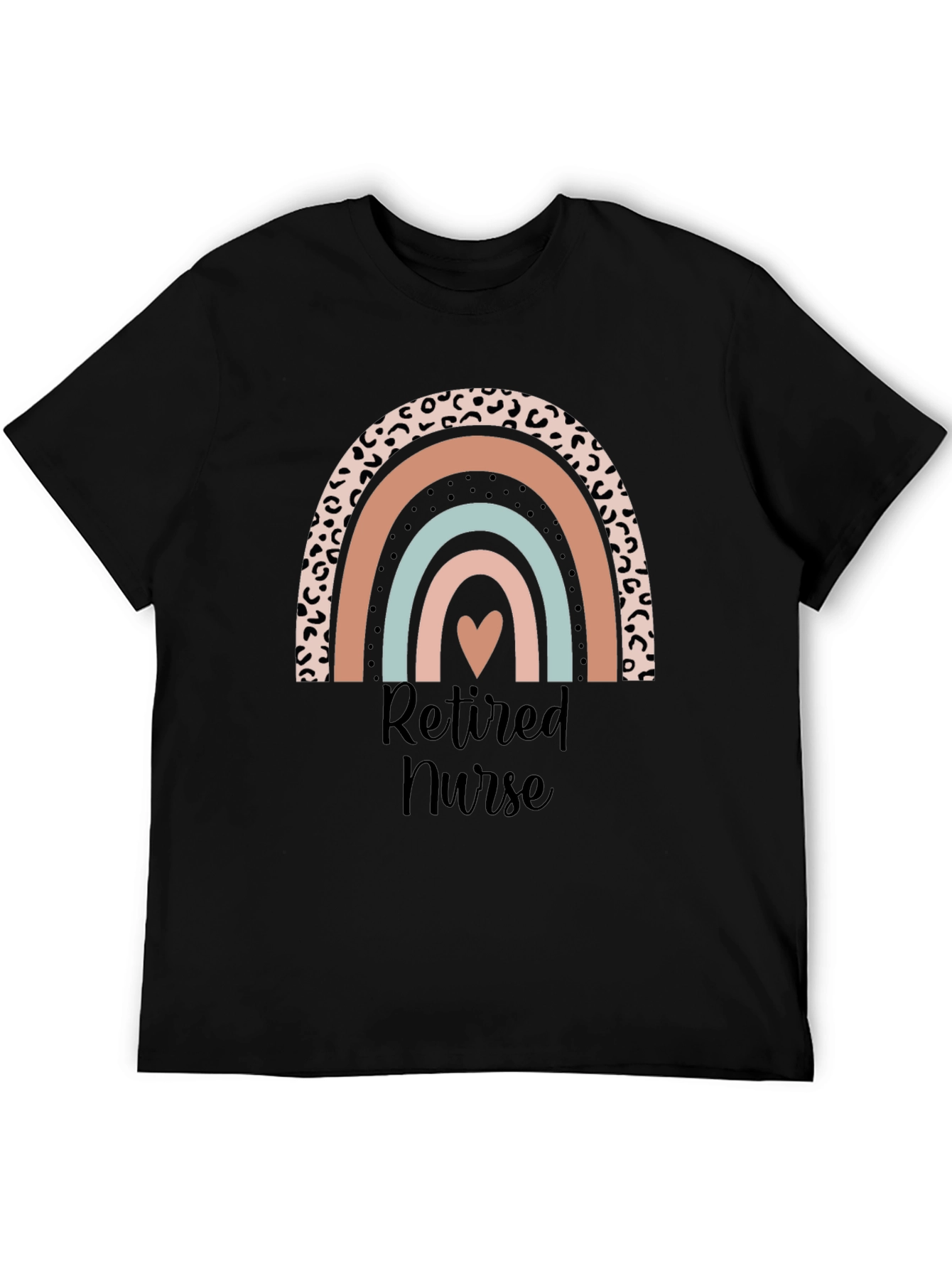 Retired Nurse Rainbow Heart Graphic T-Shirt