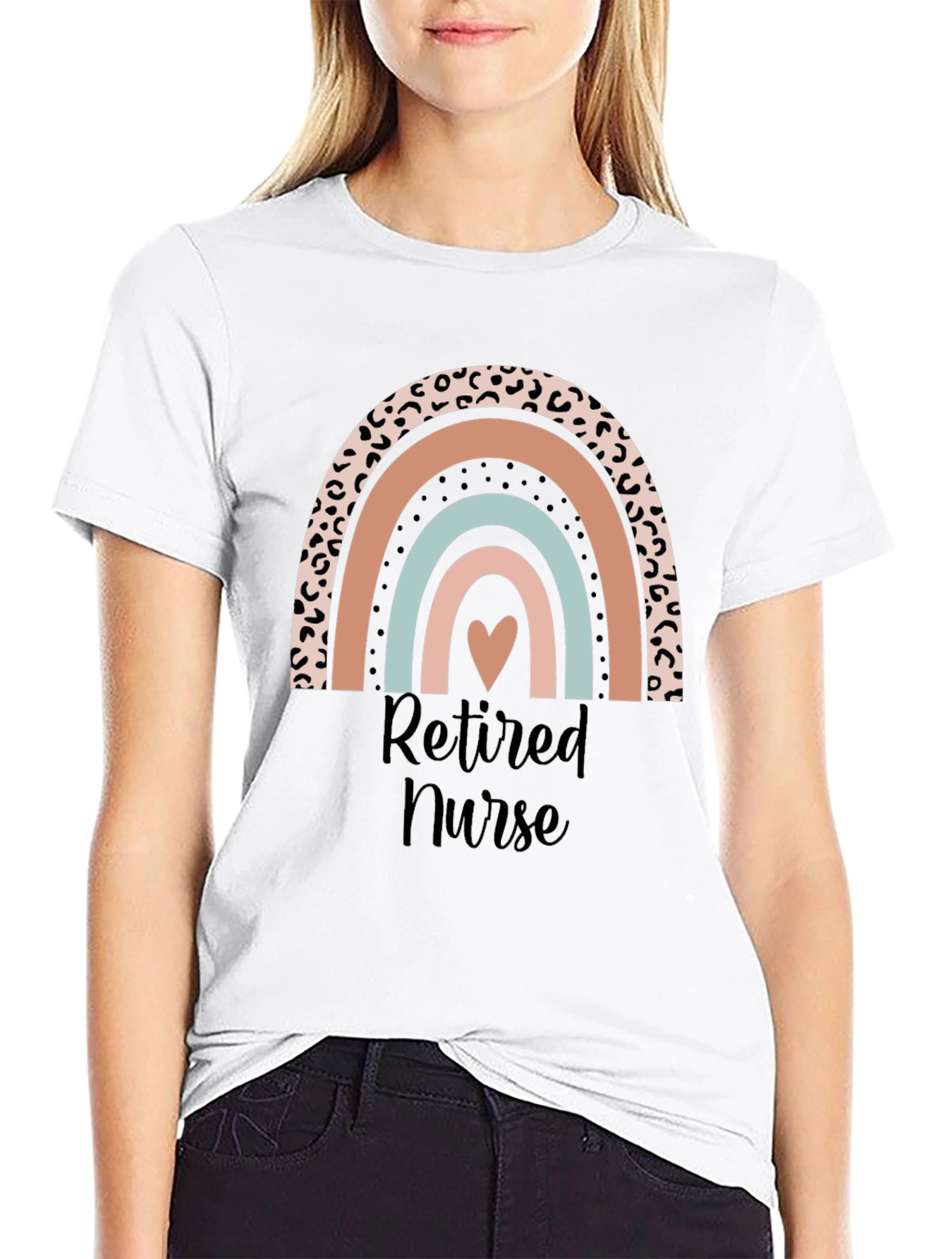 Retired Nurse Rainbow Heart Graphic T-Shirt