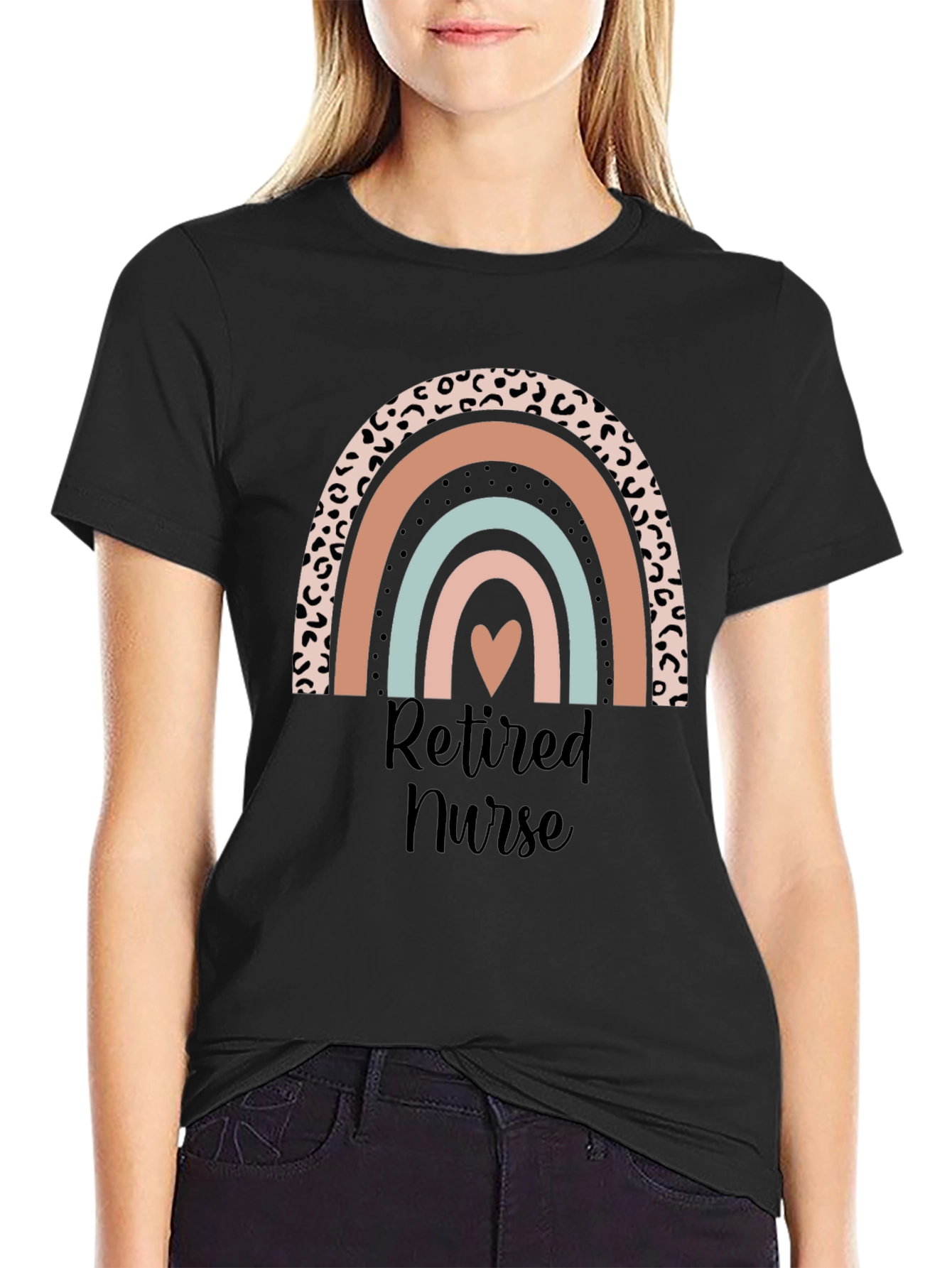 Retired Nurse Rainbow Heart Graphic T-Shirt
