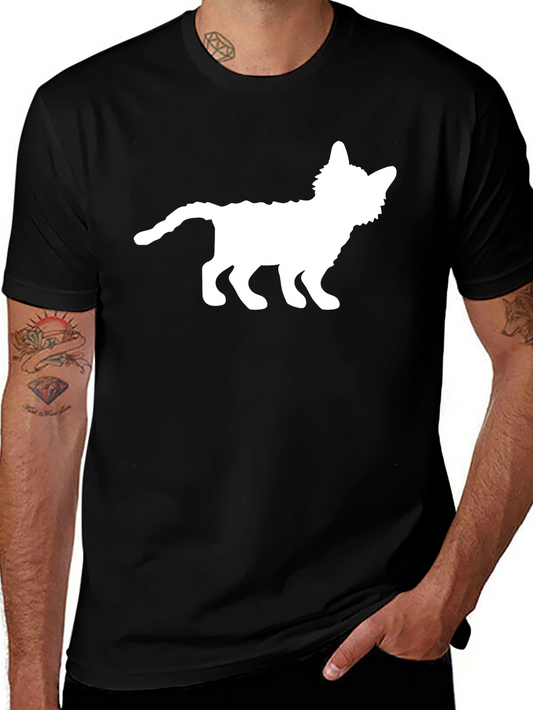 Cat Silhouette Graphic Tee - Black Cotton T-Shirt