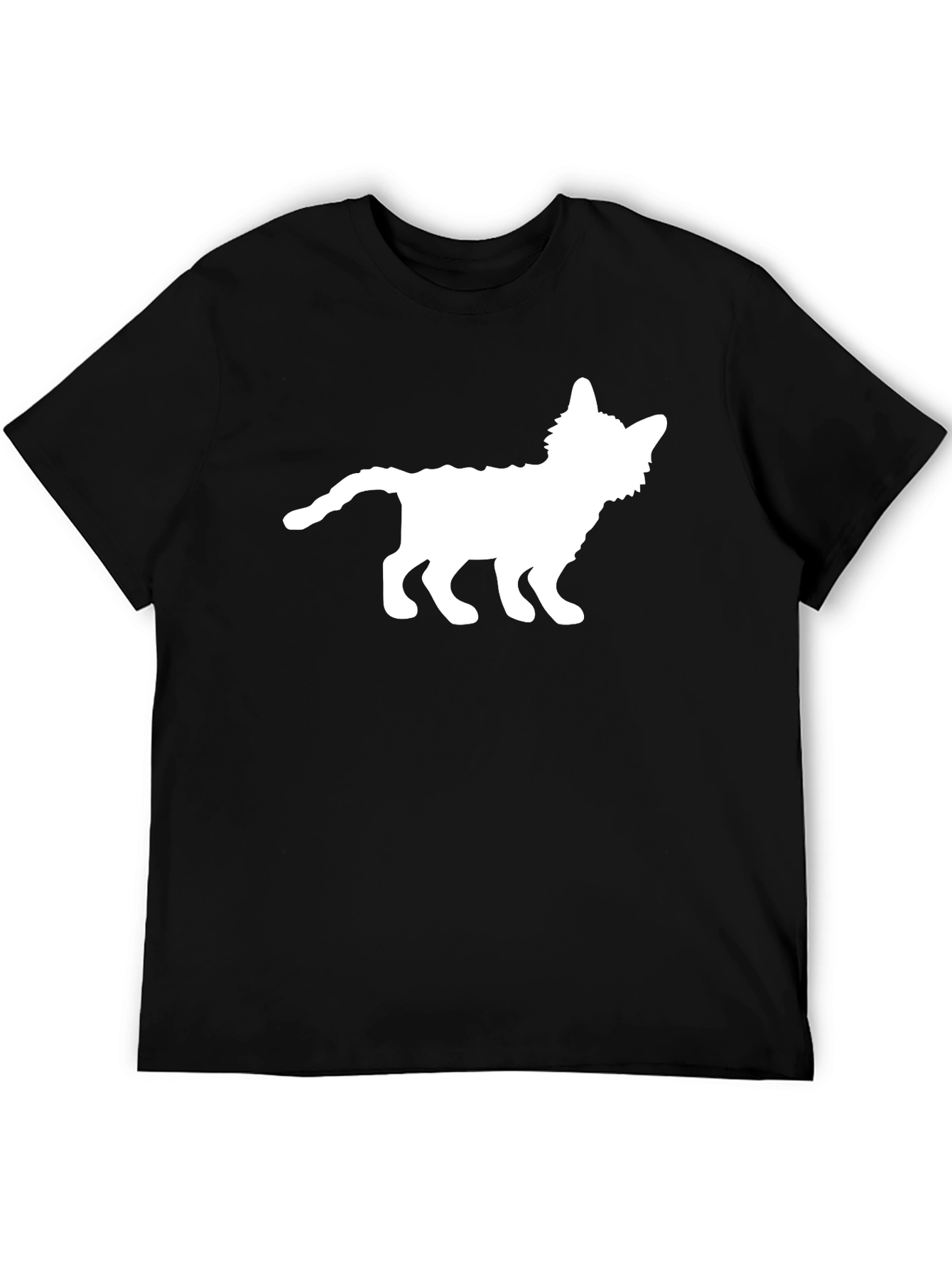 Cat Silhouette Graphic Tee - Black Cotton T-Shirt