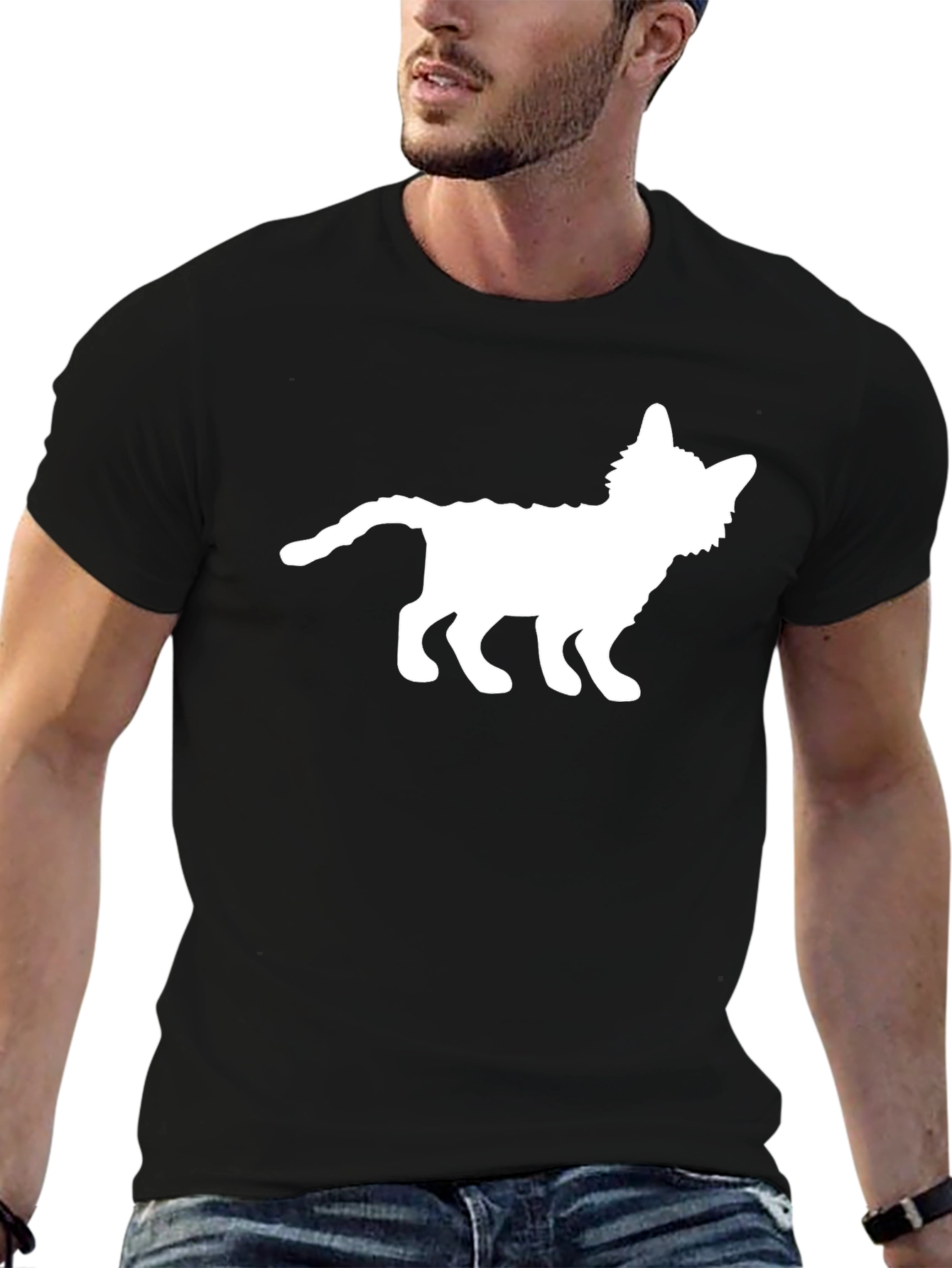Cat Silhouette Graphic Tee - Black Cotton T-Shirt