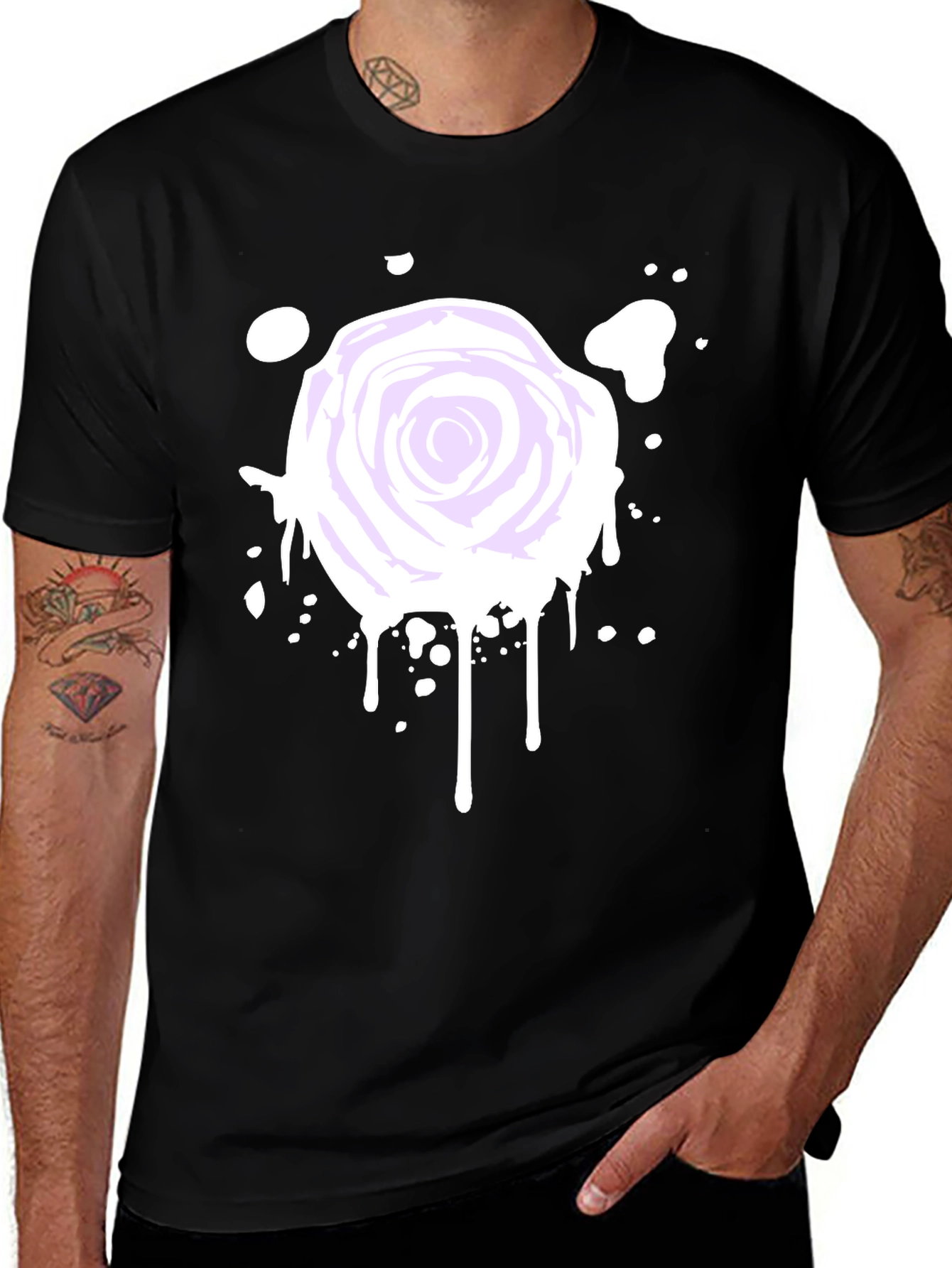 Rose Splatter Graphic Tee - Black Cotton Blend