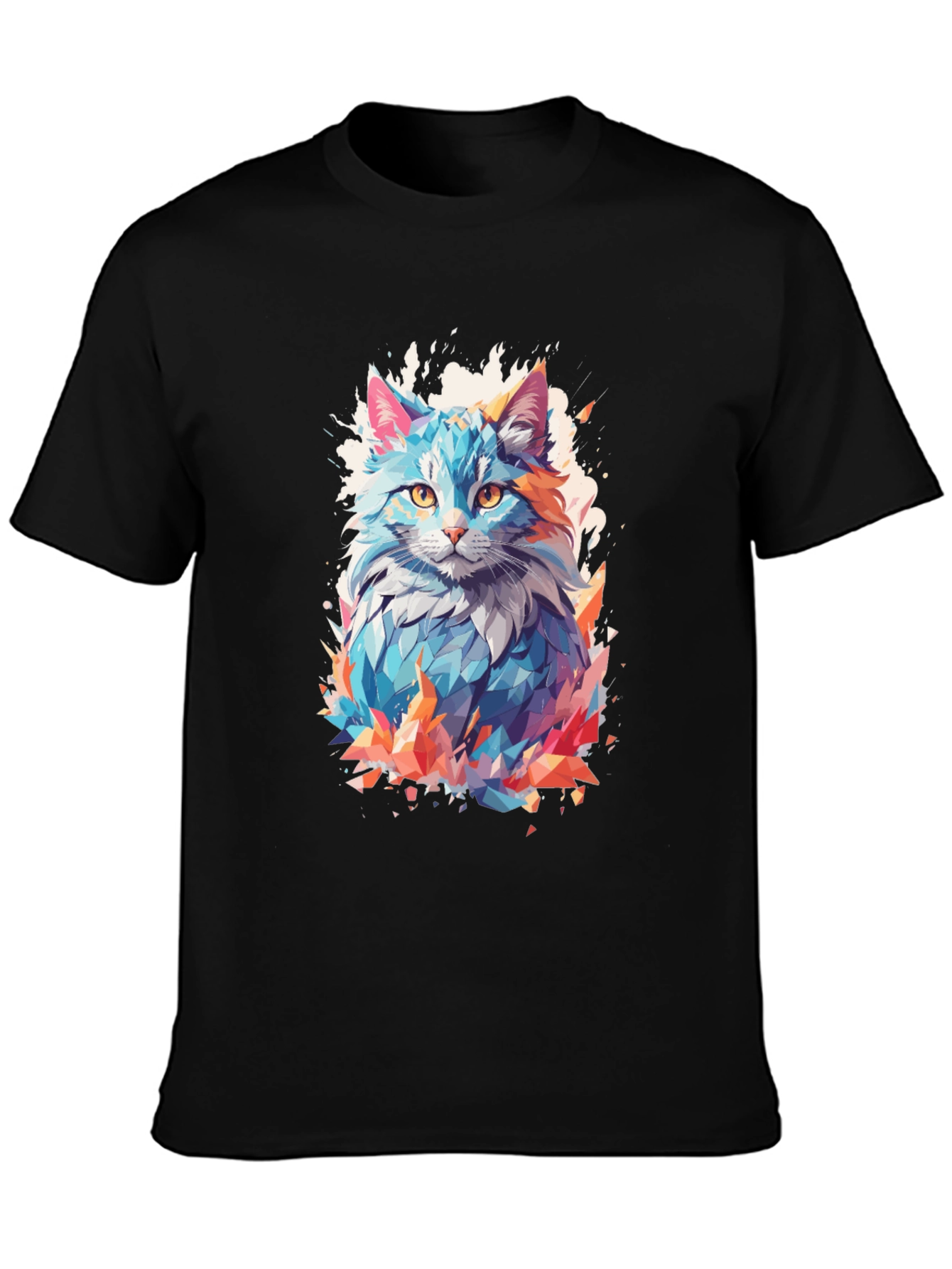 Abstract Cat Graphic Black T-Shirt