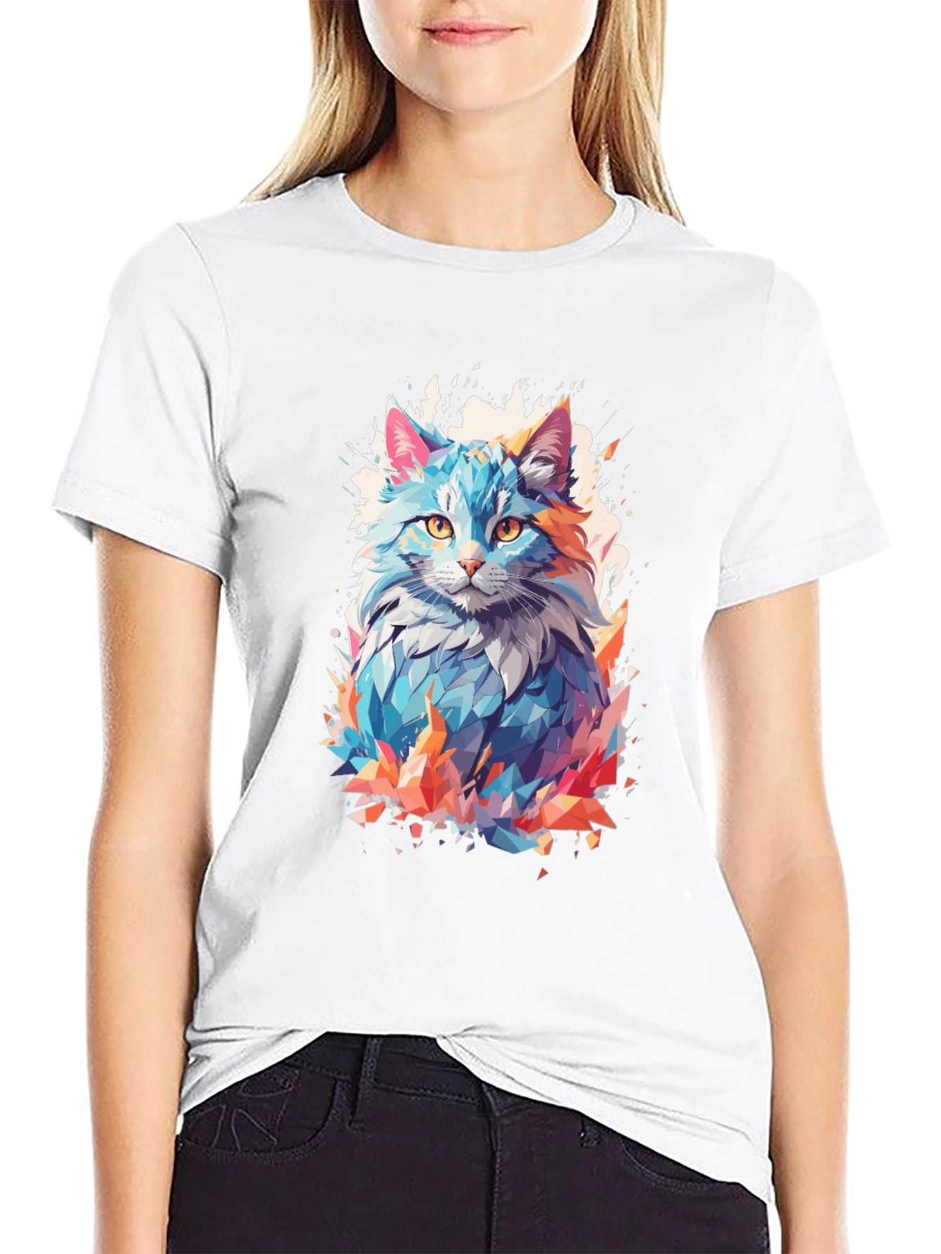 Abstract Cat Graphic Black T-Shirt