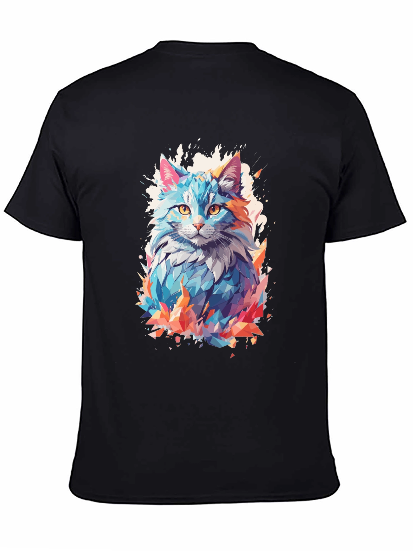 Abstract Cat Graphic Black T-Shirt