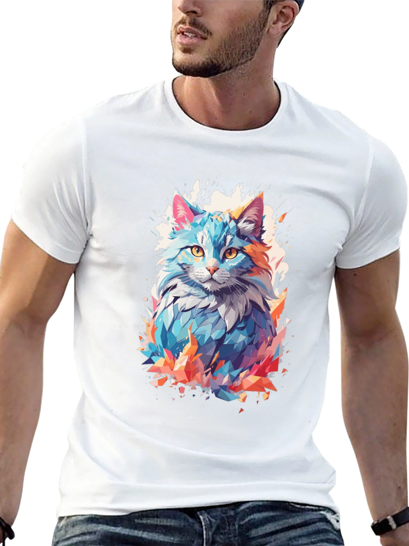 Abstract Cat Graphic Black T-Shirt