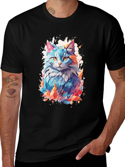 Abstract Cat Graphic Black T-Shirt