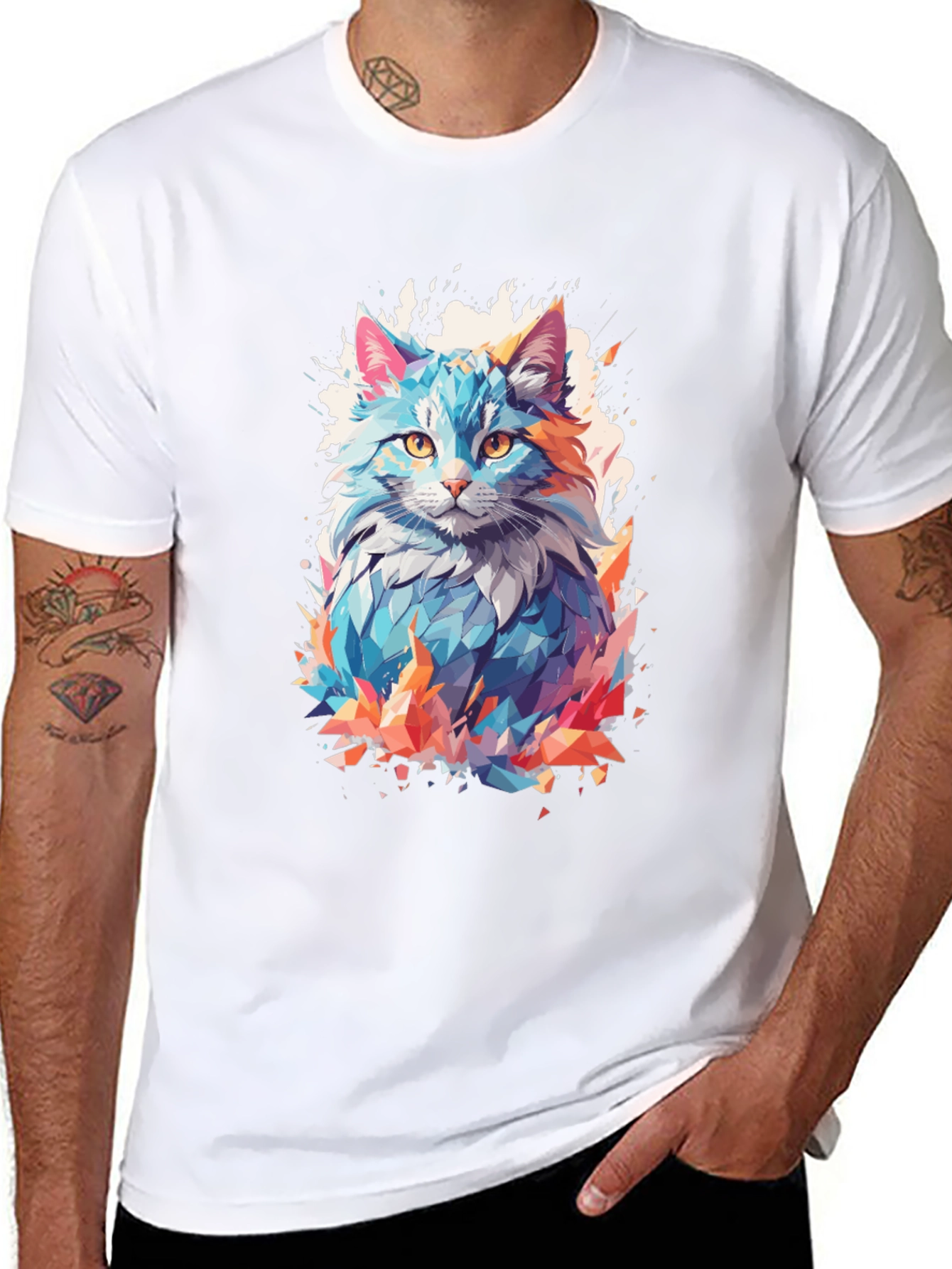 Abstract Cat Graphic Black T-Shirt