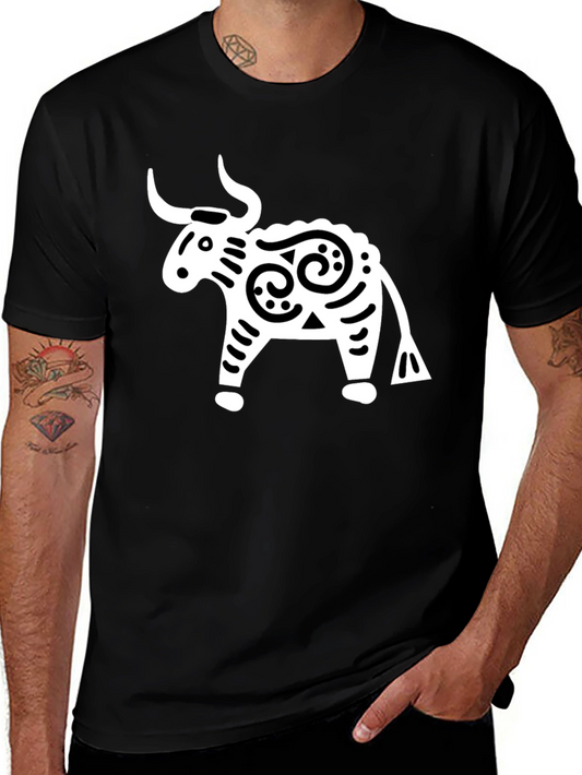 Stylized Bull Graphic Tee - Black