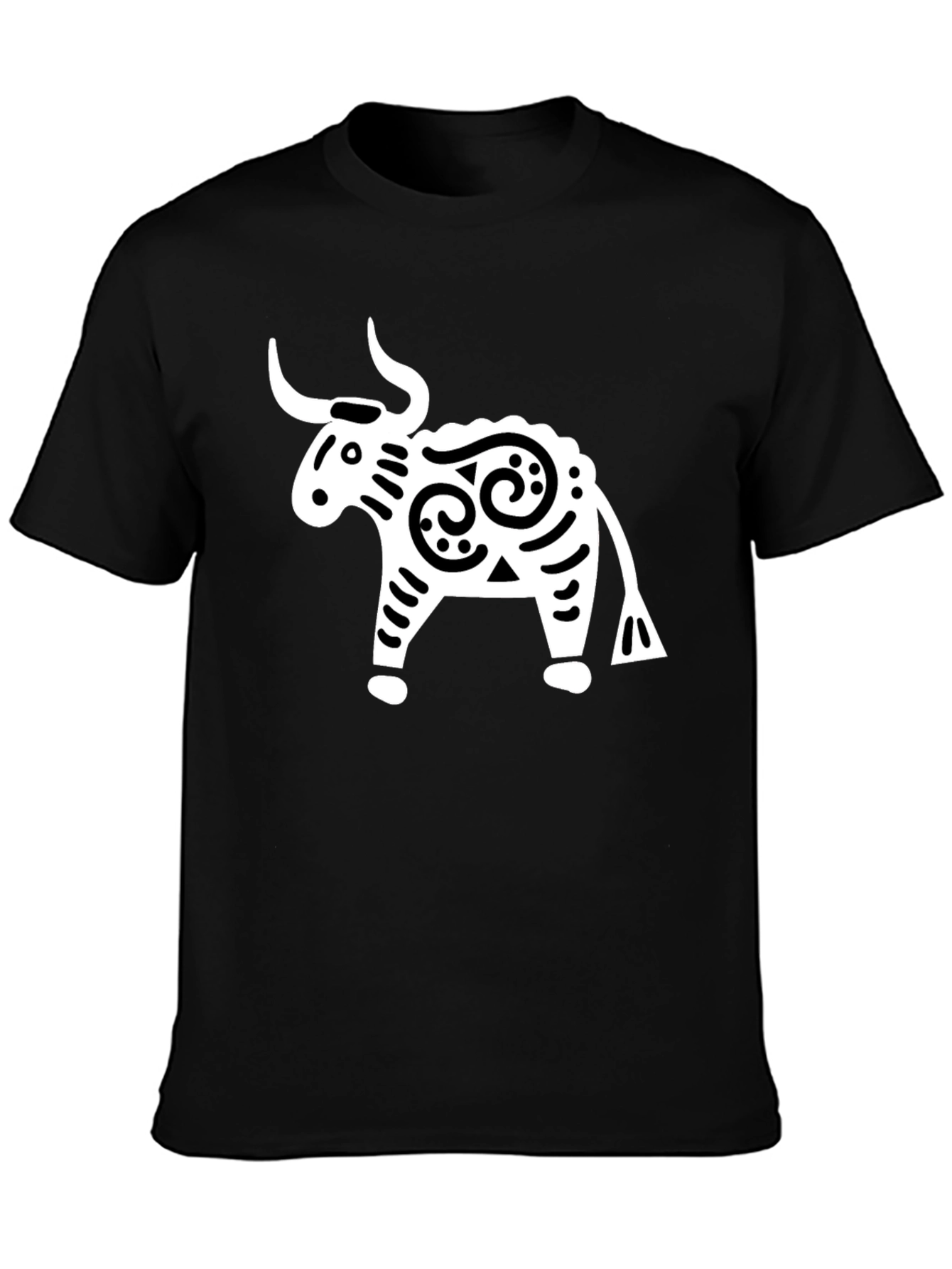 Stylized Bull Graphic Tee - Black