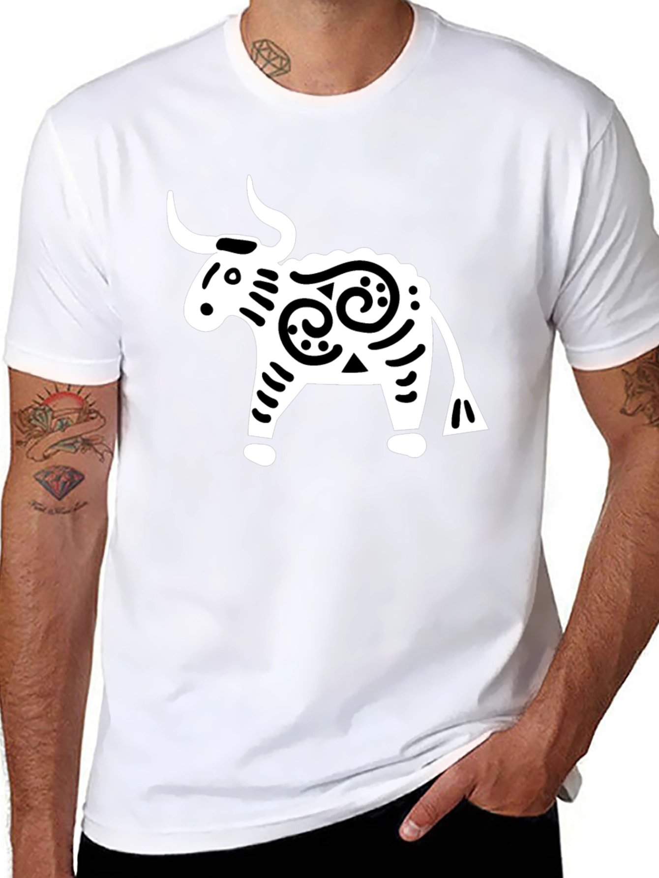 Stylized Bull Graphic Tee - Black