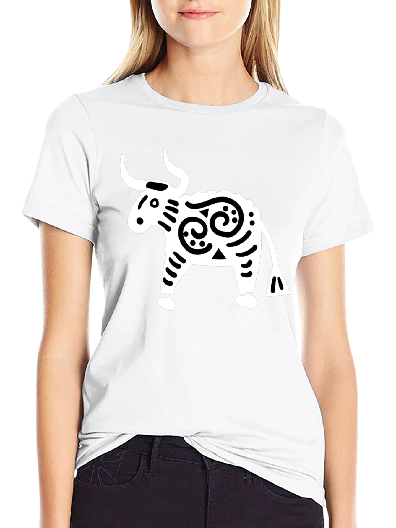Stylized Bull Graphic Tee - Black