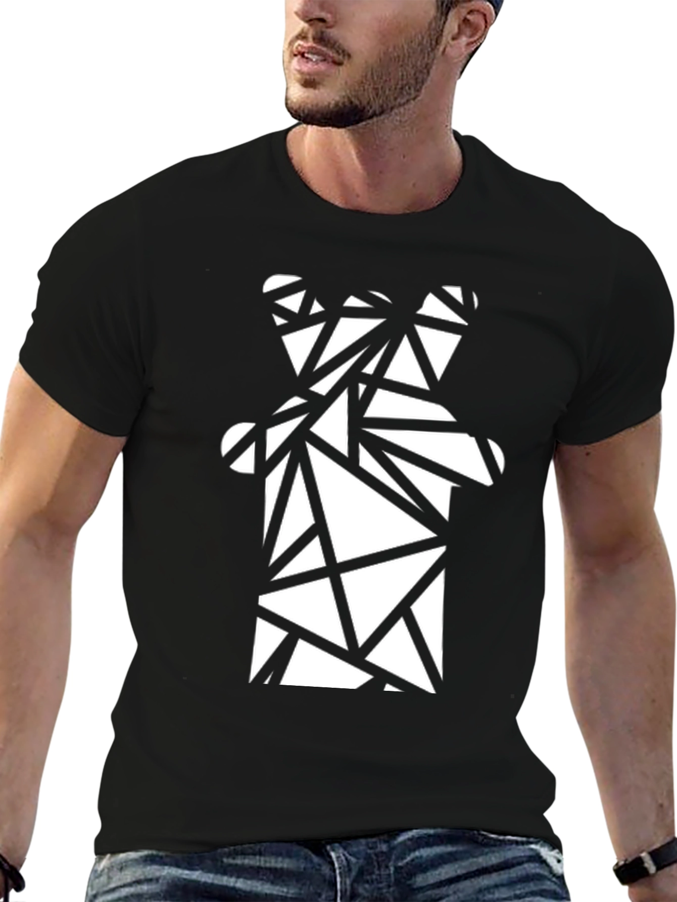 Geometric Bear Graphic Tee - Modern Black T-Shirt