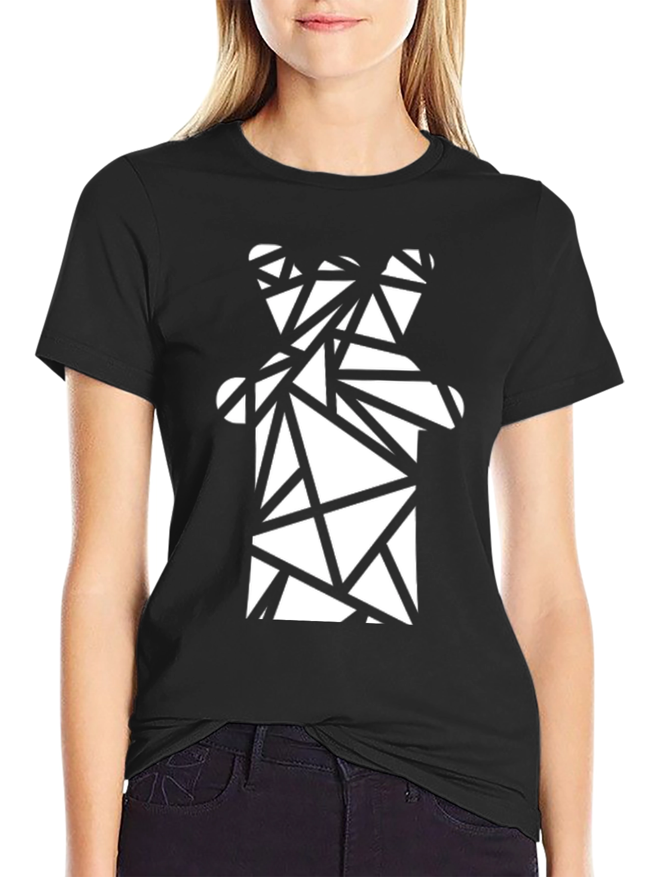Geometric Bear Graphic Tee - Modern Black T-Shirt